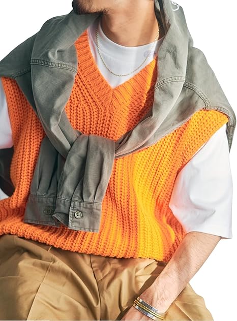 Amazon スローン Sloane スローン 別注 Vネック ニットベスト フリー オレンジ ベスト 通販