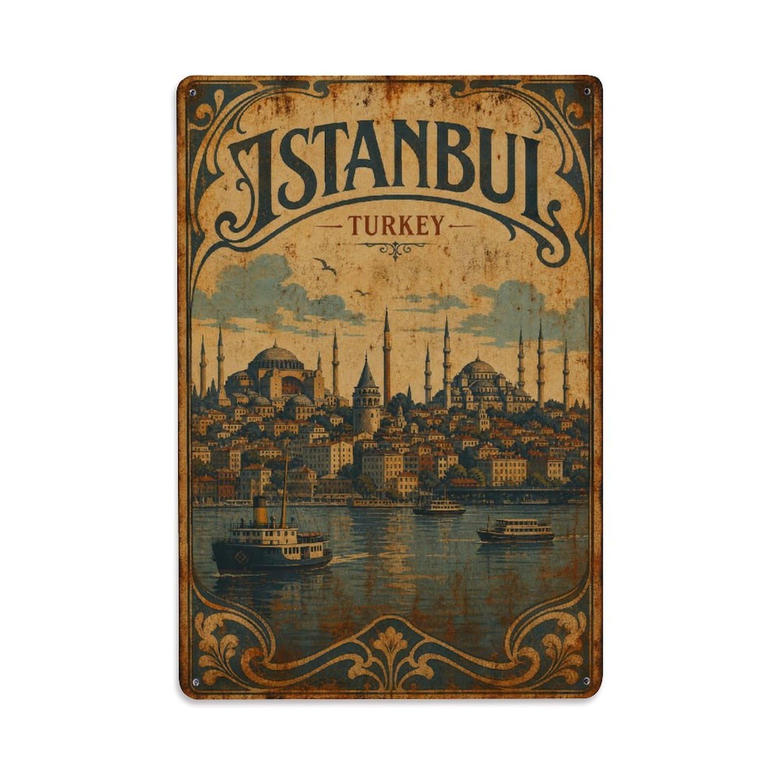 Gead 8X12inch Style Vintage Travel Istanbul Turkey Skyline Metal Tin Sign