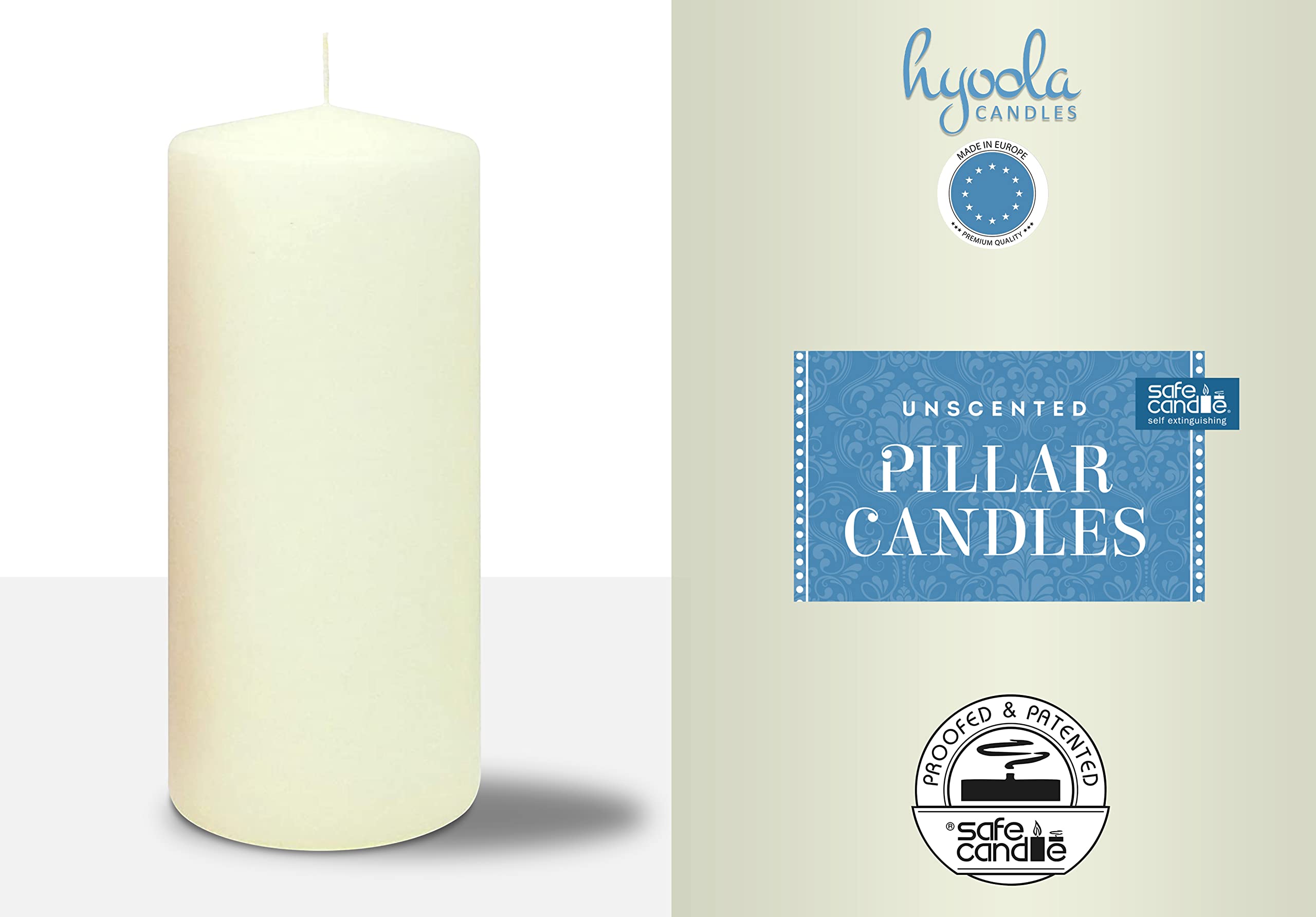 Hyoola Velas Pilar Color Marfil - Velas Grandes Sin Aroma - Paquete de 4 - Velas Decorativas Hechas en Europa - 5 x 15 cm