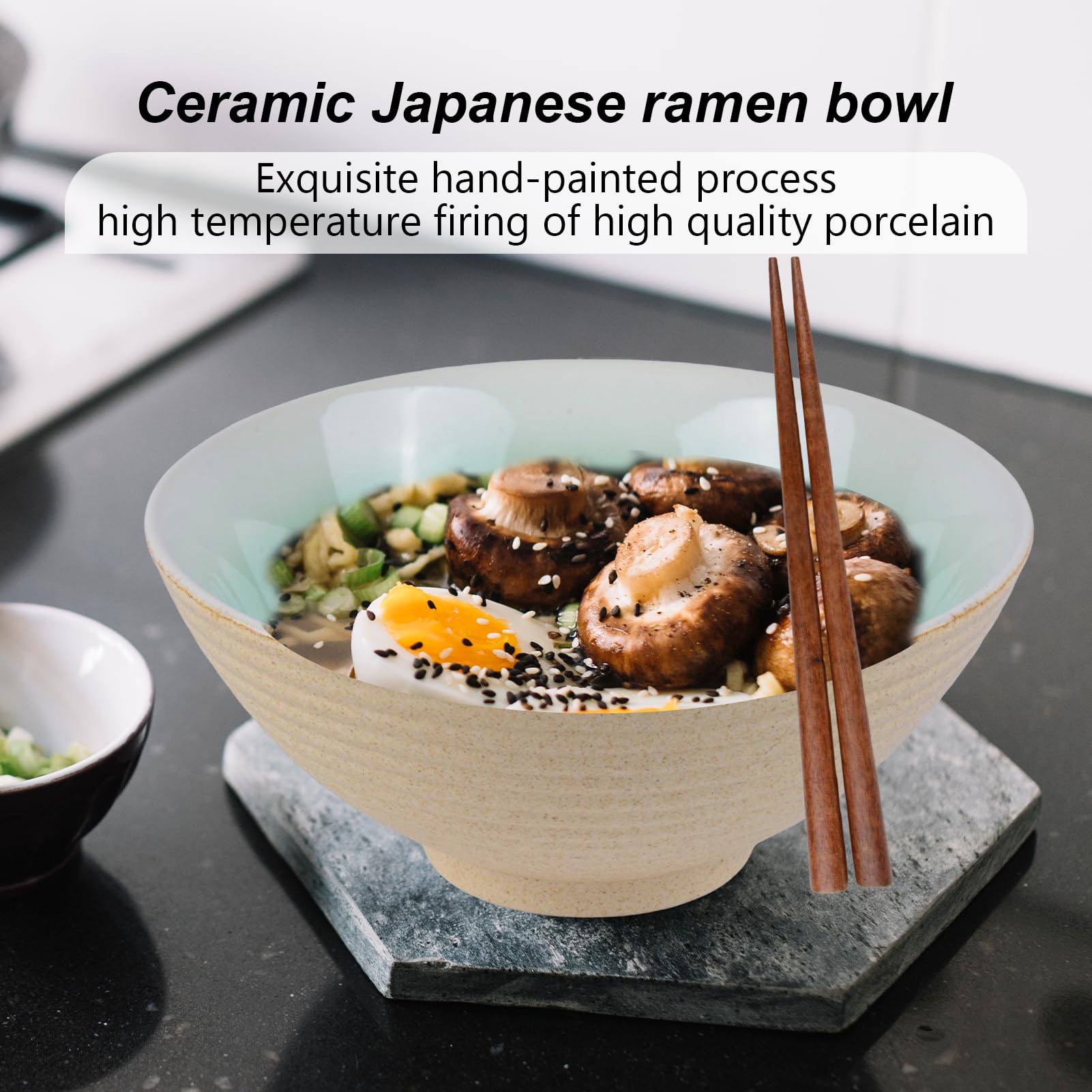 Set di 2 ciotole per ramen da 1200 ml, con bacchette in legno, cucchiaio per ramen, ciotole giapponesi grandi, per zuppe, insalata, cereali, noodle, forno a microonde e lavastoviglie, colore