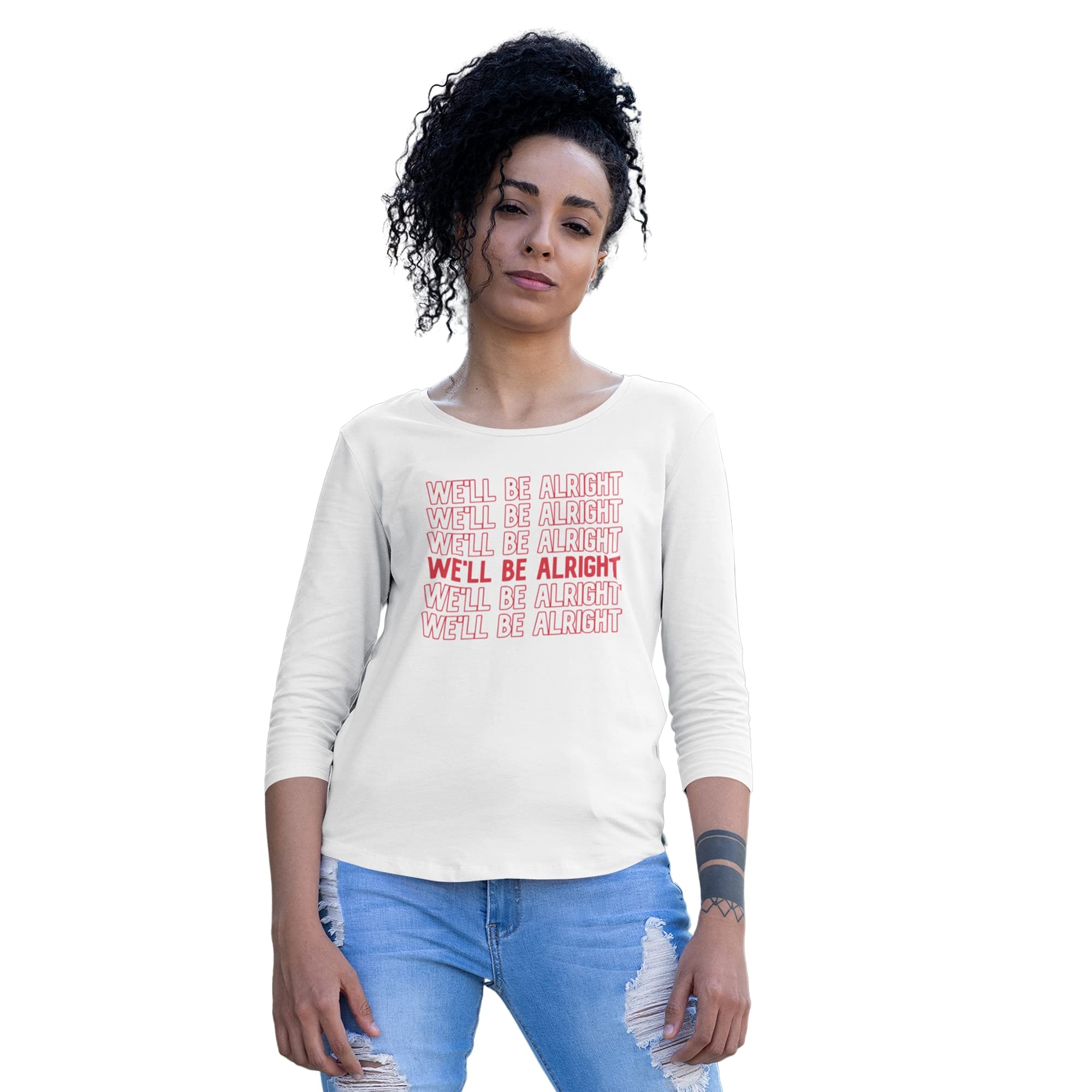 MOGULHarry Styles Well Be Alright Womens Export Quality Pure Cotton Crewneck 3/4 Dolman Sleeves Tee