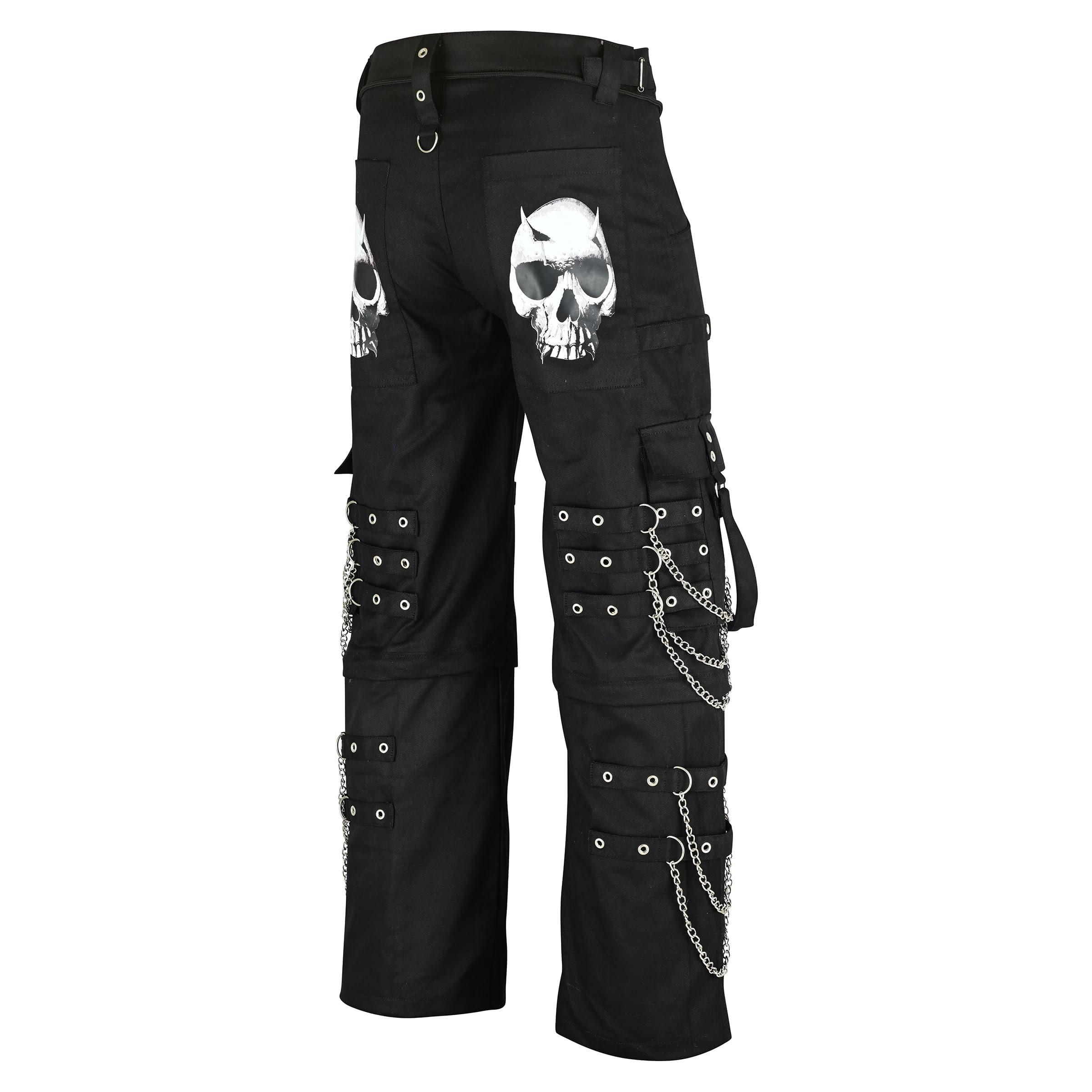 W M I INDUSTRIES Men’s Gothic Punk Cargo Pants Black Baggy Bondage Chains Straps Skull Pockets