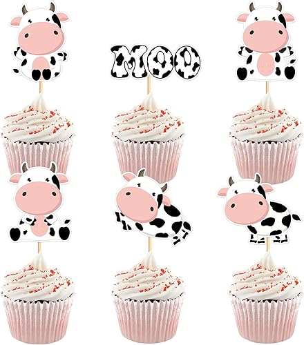 Miniatura 8 de Ercadio Paquete de 32 adornos para cupcakes de animales de granja, vaca, oveja, caballo, cupcakes, animales de granja, para temática de animales,