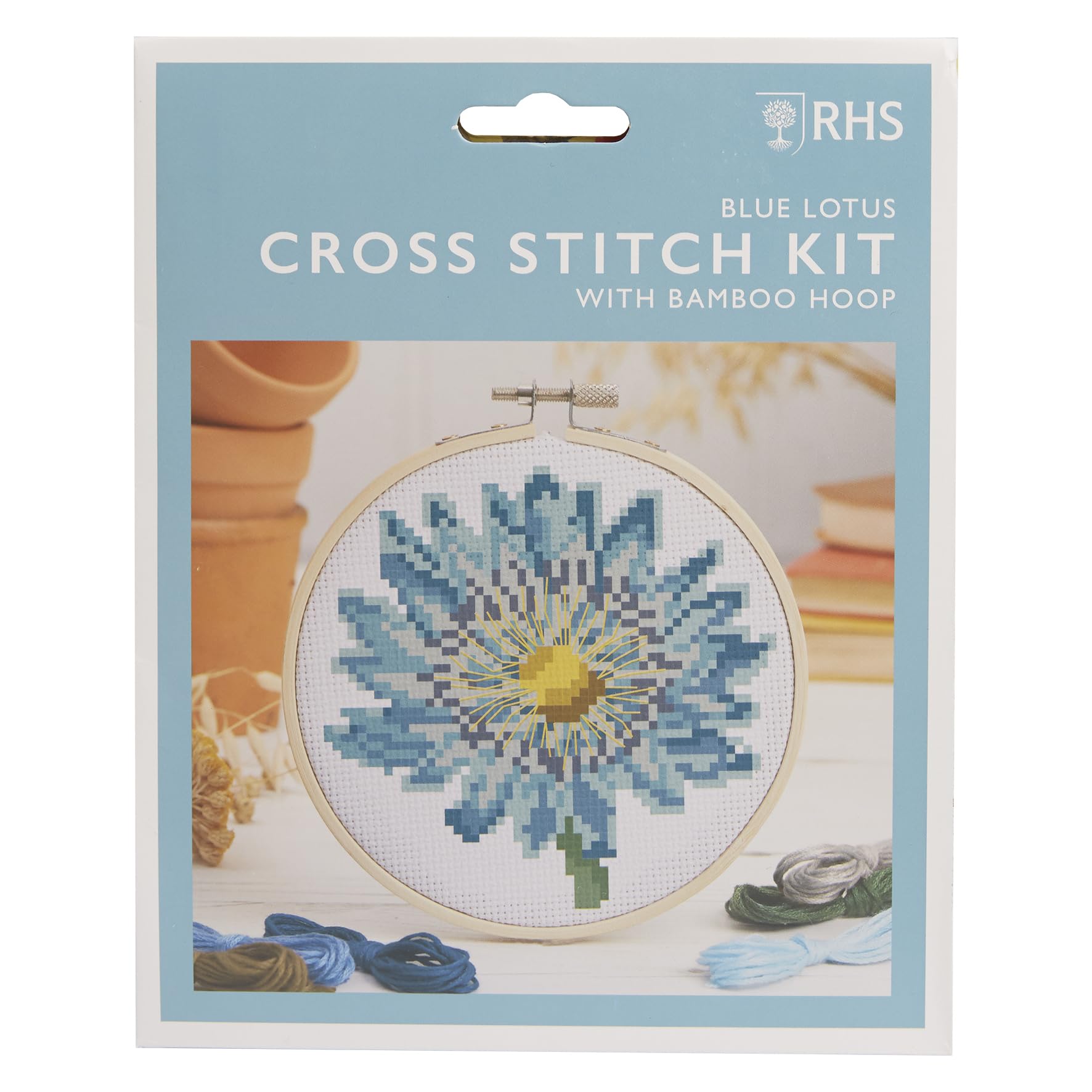 RHS The Royal Horticultural Society Cross Stitch Kit, Blue Lotus Design, 5", Embroidery Kits, Adults, Cross Stitch Kits, Beginners, Gift Idea, with Patterns, Embroidery Set
