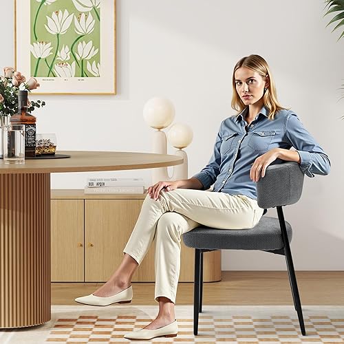 Miniatura 6 de Sweetcrispy Juego de 4 sillas de comedor, sillas de cocina redondas de tela Boucle modernas de mediados de siglo con respaldo curvado y patas de