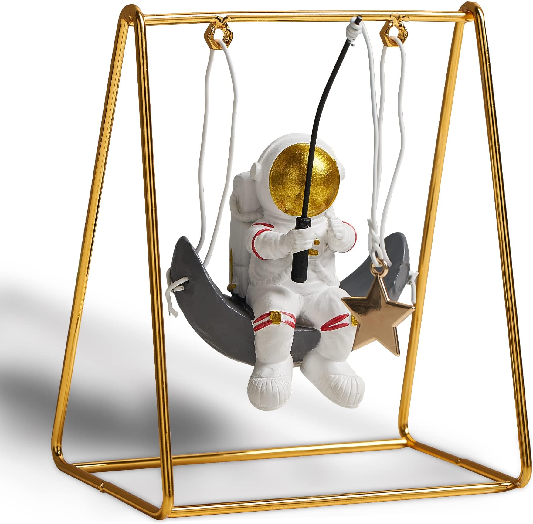 Astronaut Figurine Statue, Astronaut Fishing Star Sculpture for Living Room Desktop & Tabletop Decor, Resin Spaceman Planet Table Ornament for Bedroom TV Stand Boookshelf