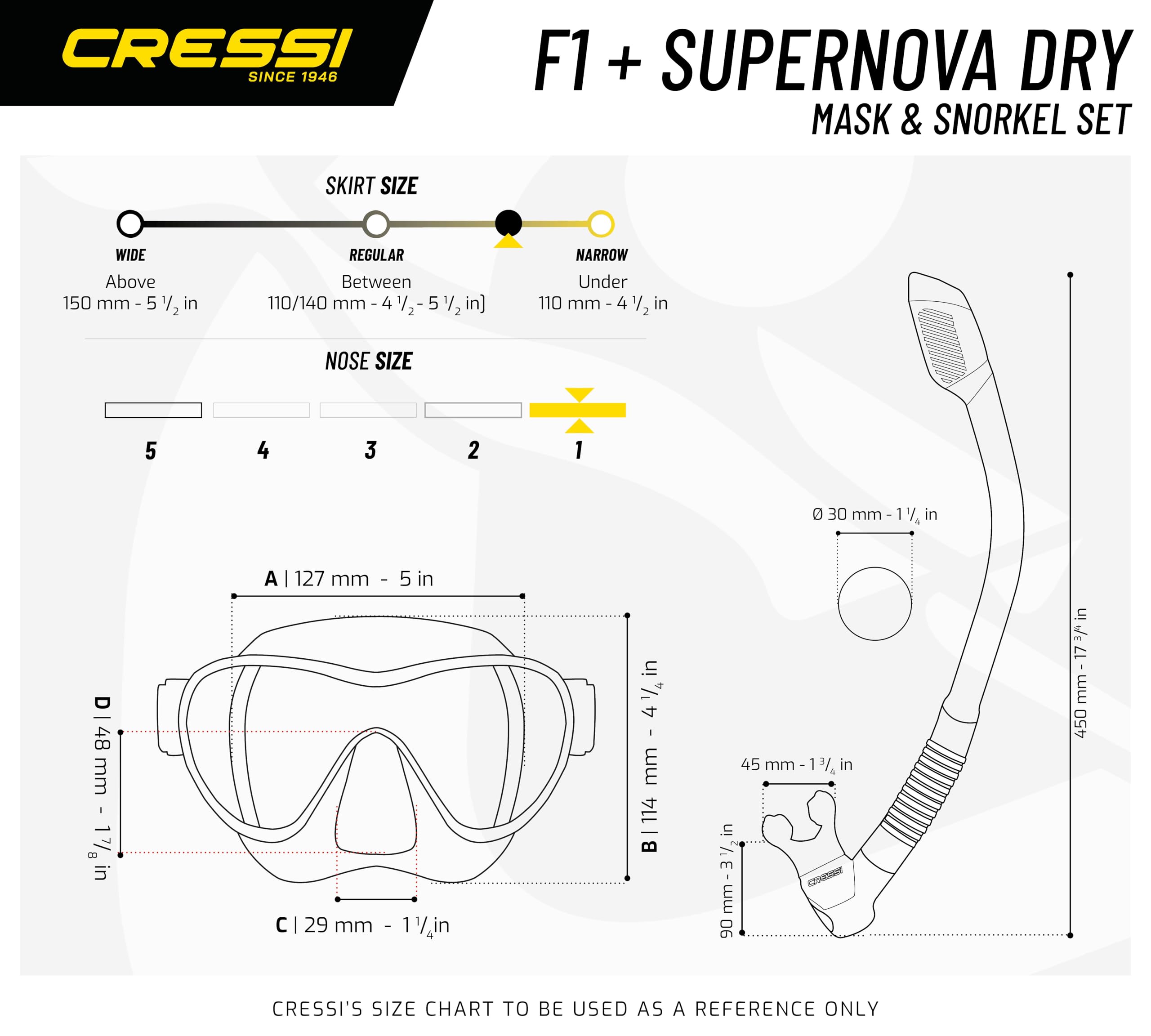 Cressi Zestaw do nurkowania z akwalungiem - maska freediving i sucha fajka | F1 & Supernova Dry: Zaprojektowany we Włoszech