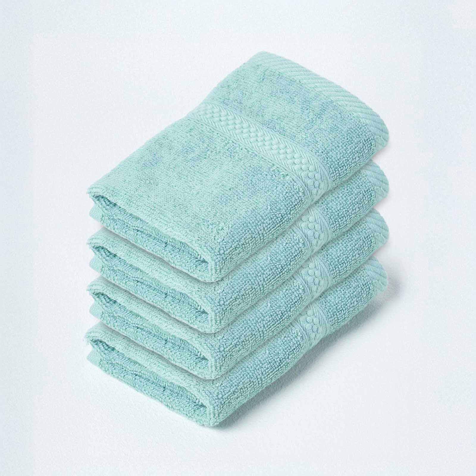 HOMESCAPES Light Blue Turkish Cotton Set of 4 Face Cloths Flannel Super Soft Thick & Absorbent 500 GSM Towel Heavy Weight for everyday Luxury — view 255