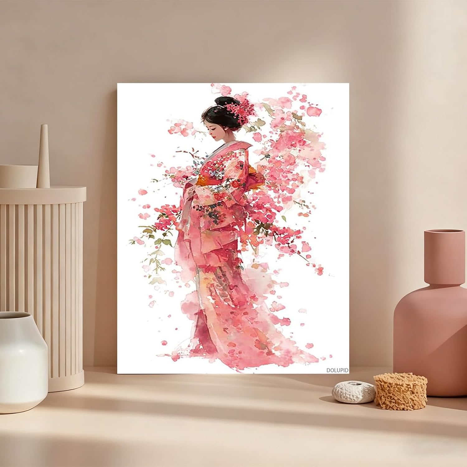 Canvas Wall Art Home Decoration Poster Prints Elegance Japanese Geisha Wall Art Poster Geisha Picture Prints Artwork for Living Room Bedroom Office Decor Framed 8x10inch with Frame