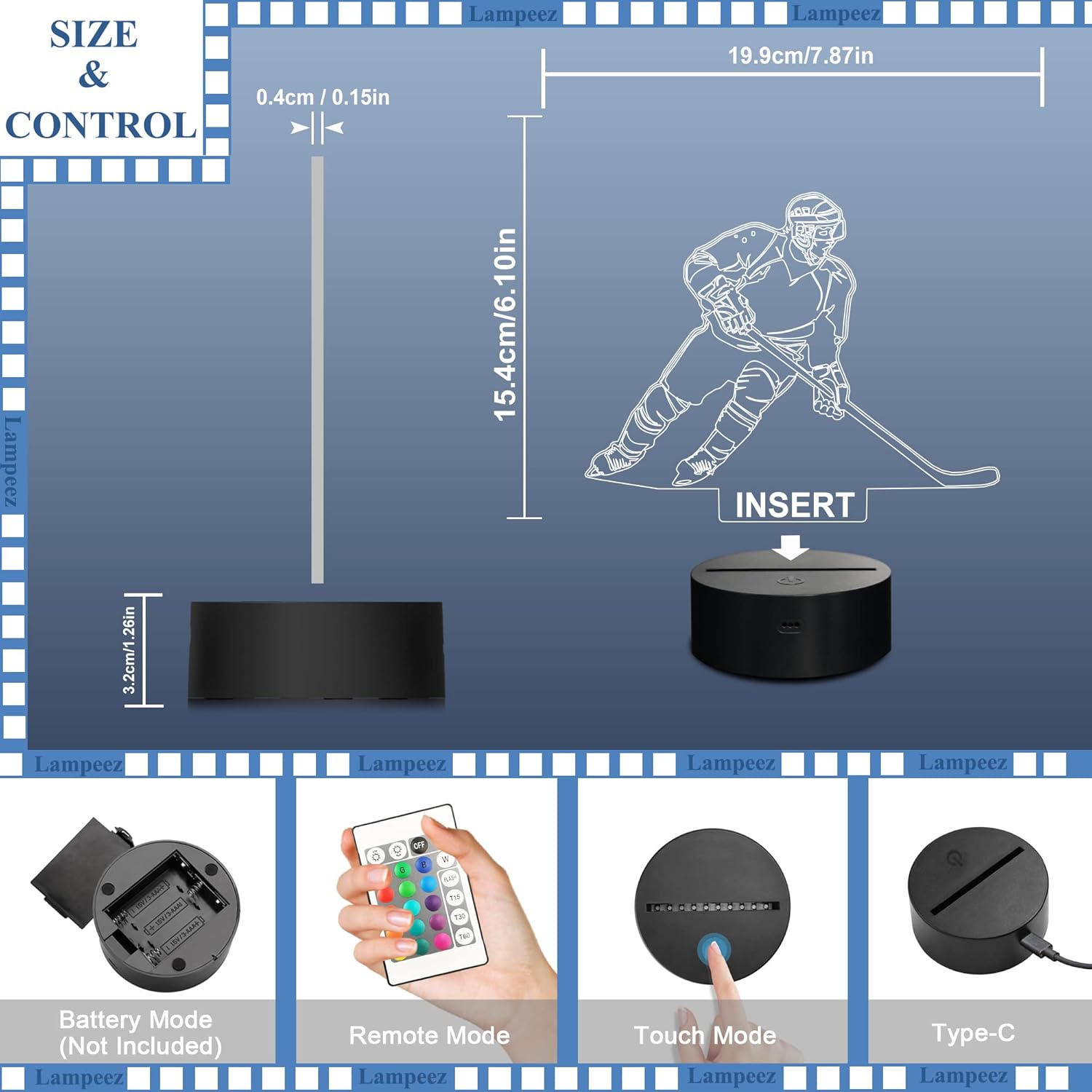 Lampeez Kids 3D Ice Hockey Player Night Light Optical Illusion Lamp with 16 Colors Remote Control Changing Birthday Xmas Valentine Gift Idea for Boys and Girls - Image 8