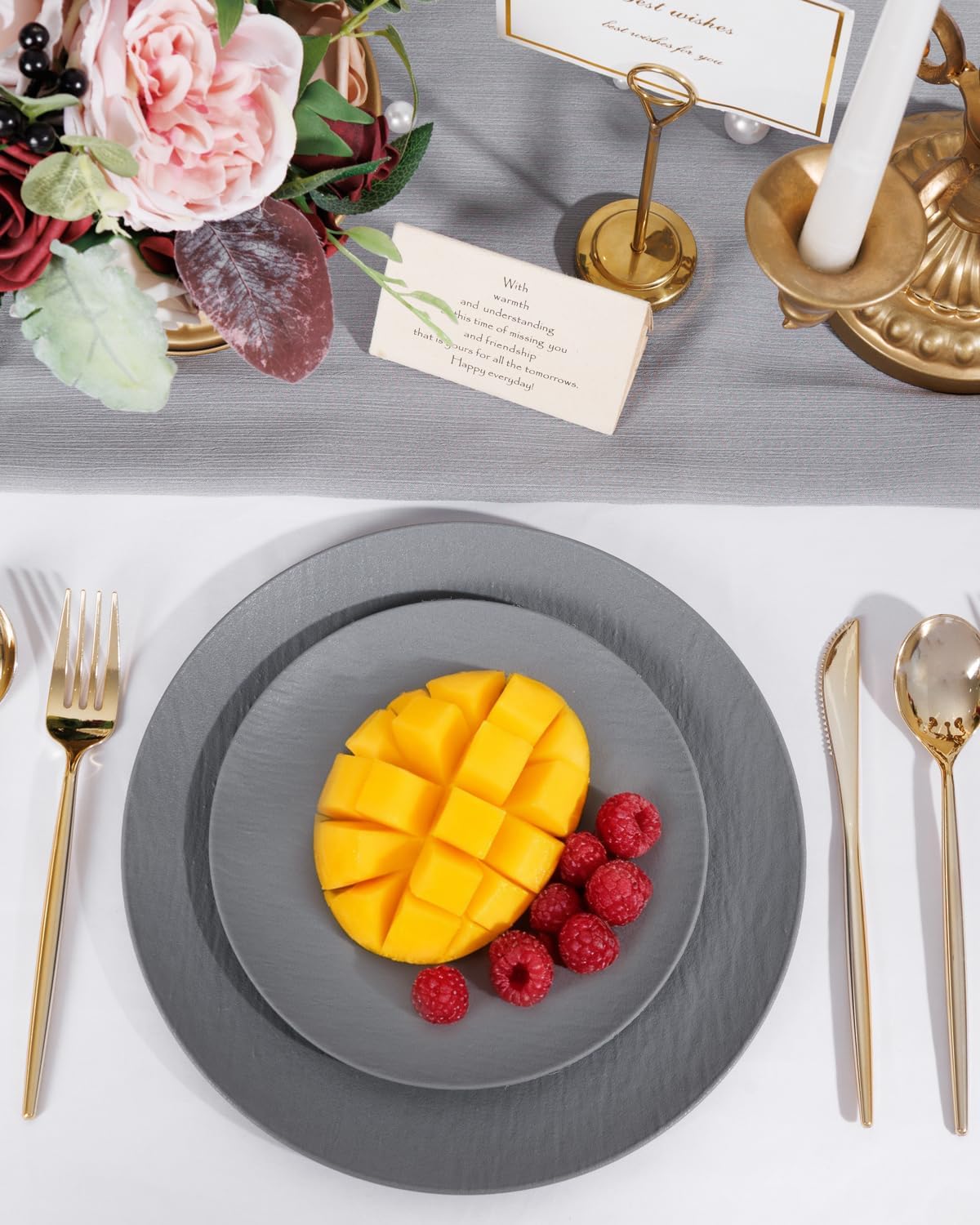 WONDERFUL 32pcs Dark Grey Plastic Plates Reusable Plates Unbreakable and Dishwasher safe Dishes Set Outdoor Plate Includes:16 Dinner 10" & 16 Dessert Plate 7.3" Suitable for Camping Outdoor Party