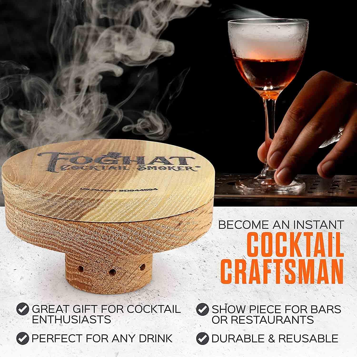 The Foghat Cocktail Smoker and Old Fashioned Smoked Cocktail Kit with Torch and Butane Refill - Bourbon Barrel Oak Wood Chips and 5 Singlez Bar Old Fasioned Mix Packets - Whiskey Smoker Kit For Drinks