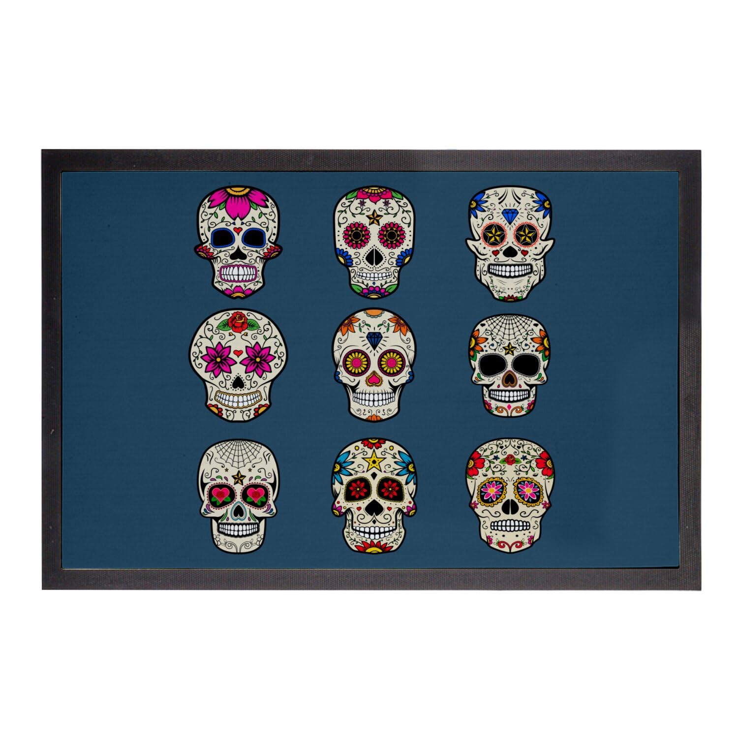 Tapis paillasson bleu Crane Muerte Mexique motif Halloween 60x40 cm