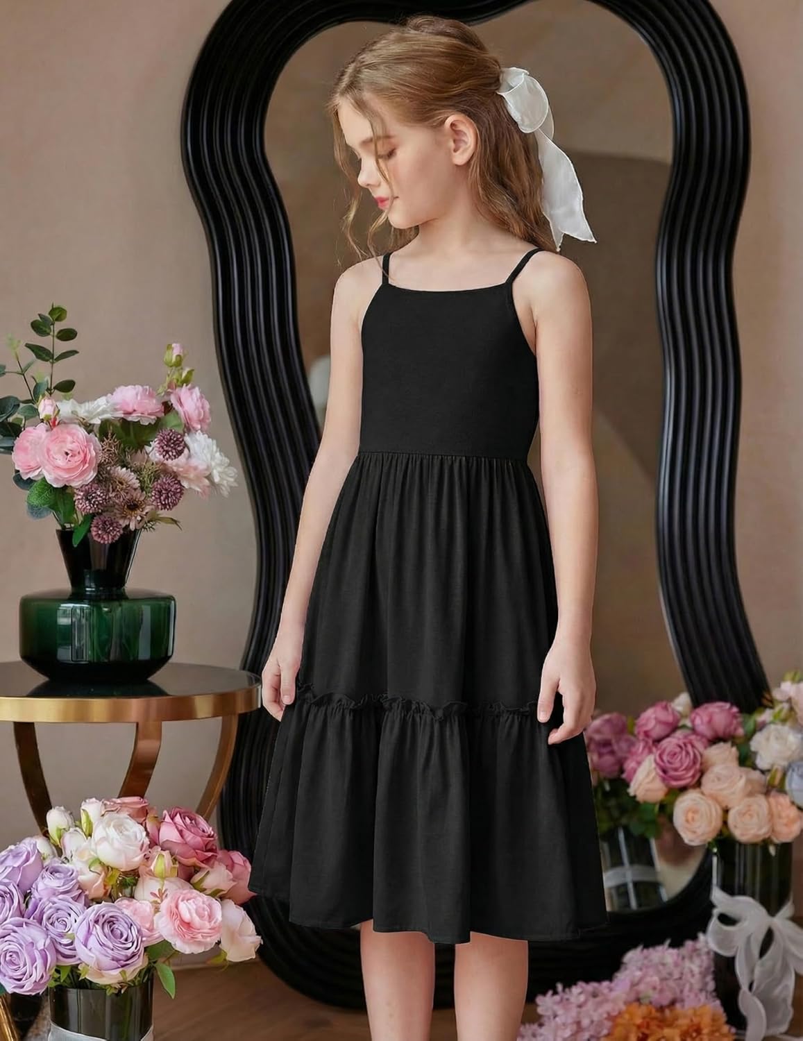 Arshiner Girls Tie Back Dress Spaghetti Strap Ruffle Hem Casual Summer Beach Sundress with Pockets - Image 4