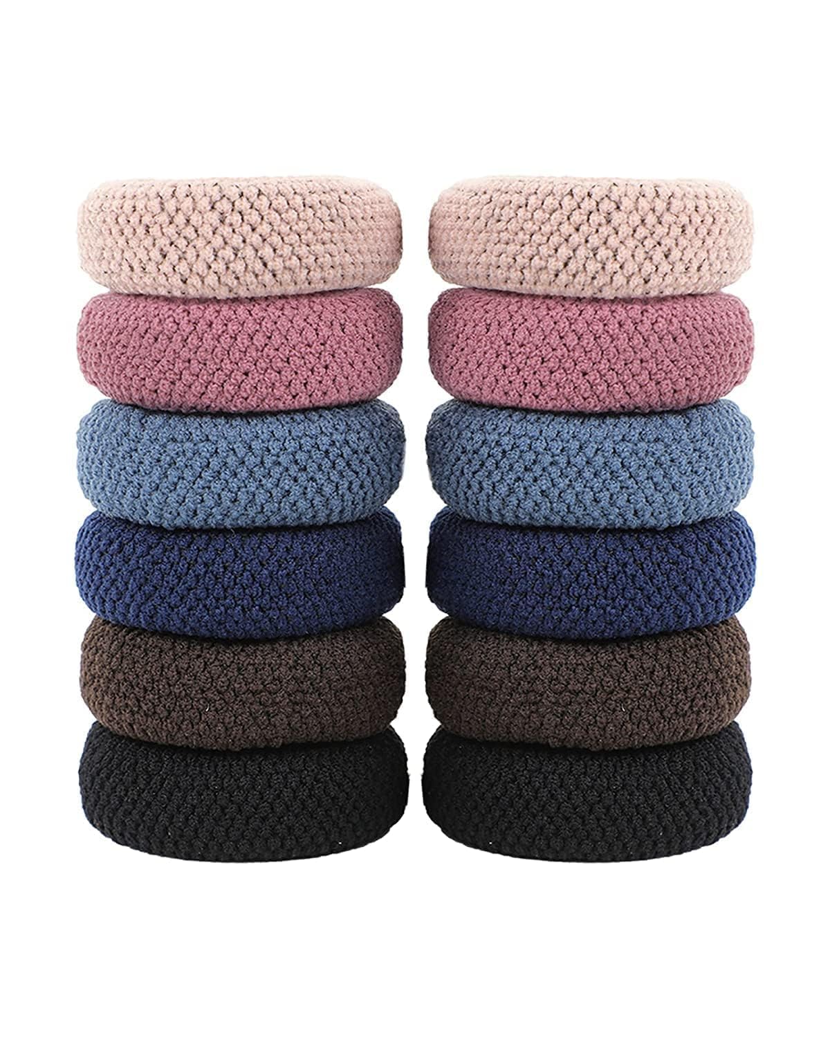 hire Hire® Stylish Hair Bands for Women & Girls – Thick Soft No Break, No Damage Hair Bands & Rubber Bands for All Hair Types (Pack of 12, Random Color) – Aesthetic, Elastic Hair Ties, Ponytail Holders, Black & Colourful Rubber Bands-picture-11