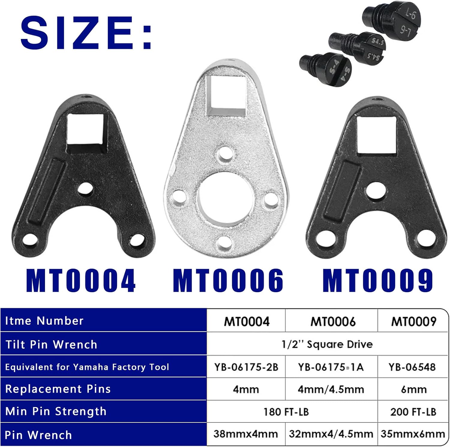 Outboard Trim Tilt Pin Wrench Tools Set MT0004 & MT0006 & MT0009 fit for Yamaha Suzuki Johnson Evinrude, Remove Trim/Tilt Caps or Seals on Hydraulic Steering Cylinders (3 sets)