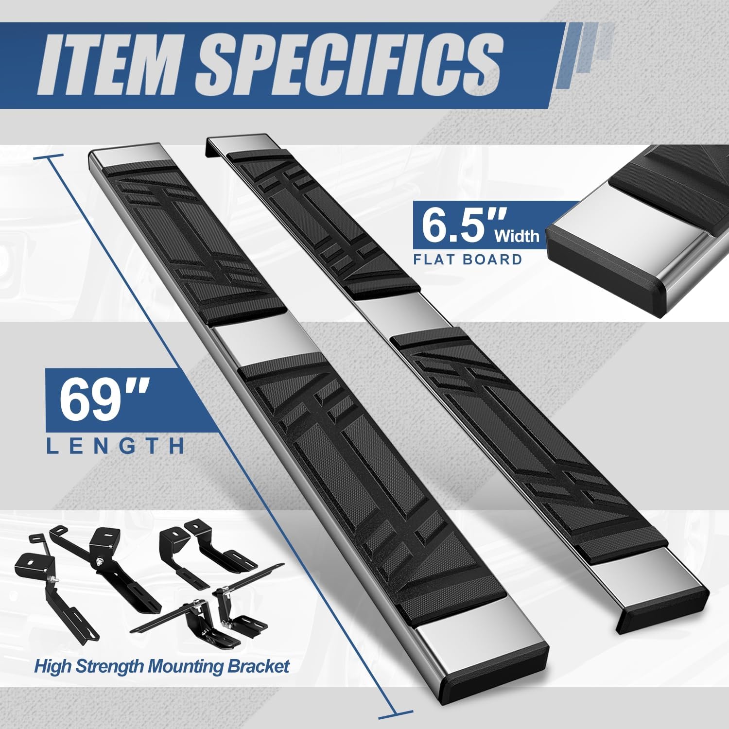 Auto Dynasty Running Boards Compatible with 2006-2018 Toyota RAV4, Stainless Steel Side Step Rail Nerf Bars, 6.5" x 69" Step Bars, Polished Chrome