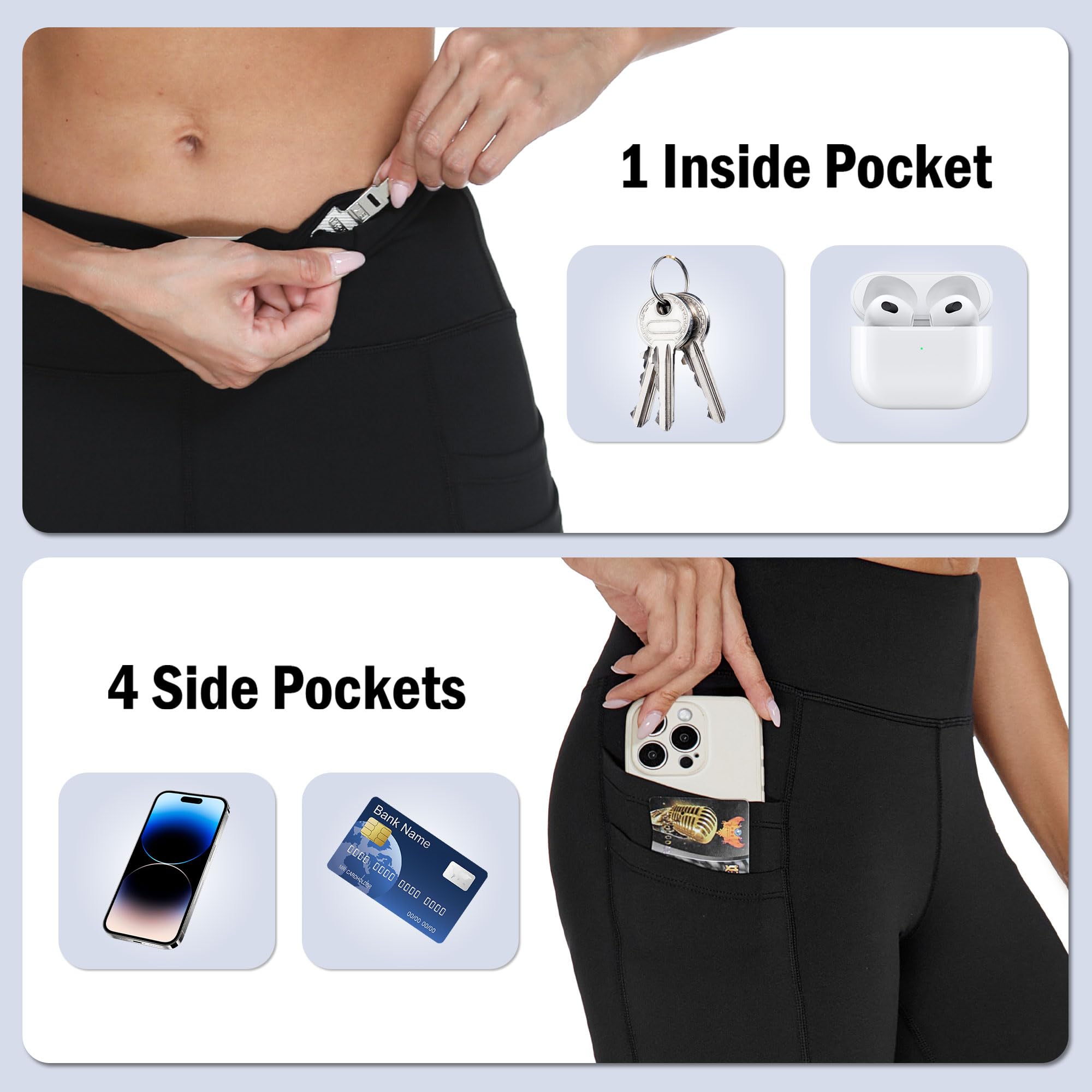 adorence 3/4 Leggins Sportivi Donna con 5 Tasche, Leggins Estivi Donna Vita Alta, Leggings Corti Yoga Opaco