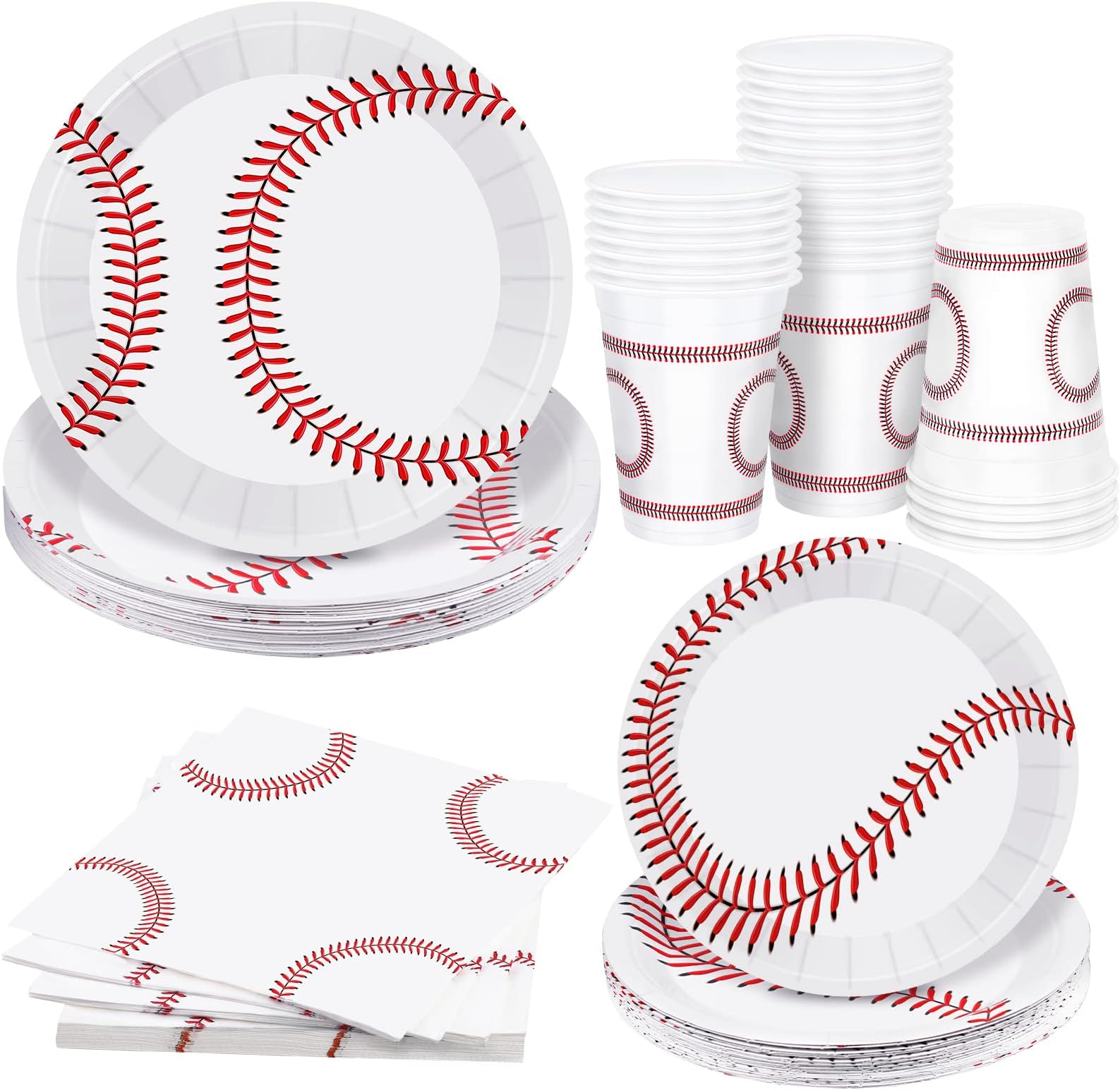 durony Baseball Theme Party Supplies Include 16 Baseball Napkins, 32 Baseball Paper Plates, 24 Baseball Party Cups Baseball Party Decorations for Birthday Sports Party Supplies