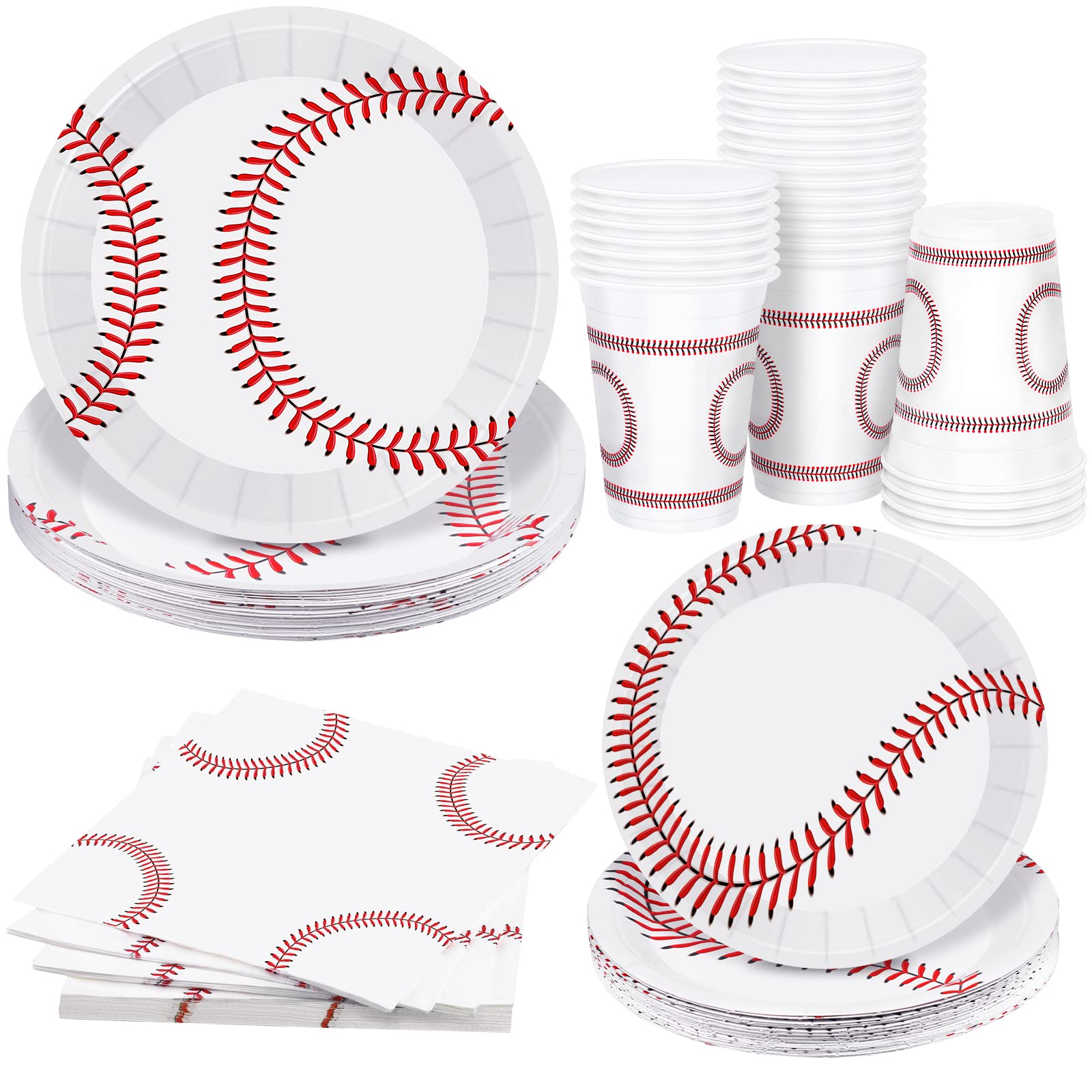 durony Baseball Theme Party Supplies Include 16 Baseball Napkins, 32 Baseball Paper Plates, 24 Baseball Party Cups Baseball Party Decorations for Birthday Sports Party Supplies