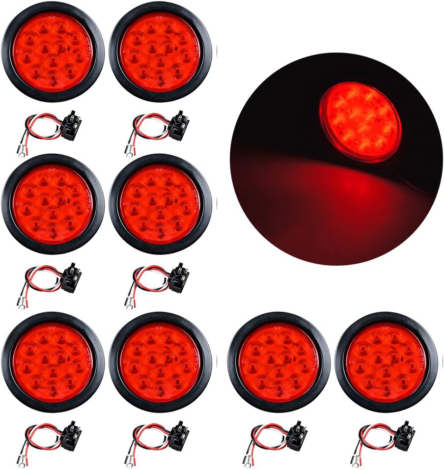 4" Round 12LED Trailer Tail Light Kit Stop Turn Brake Reverse Backup