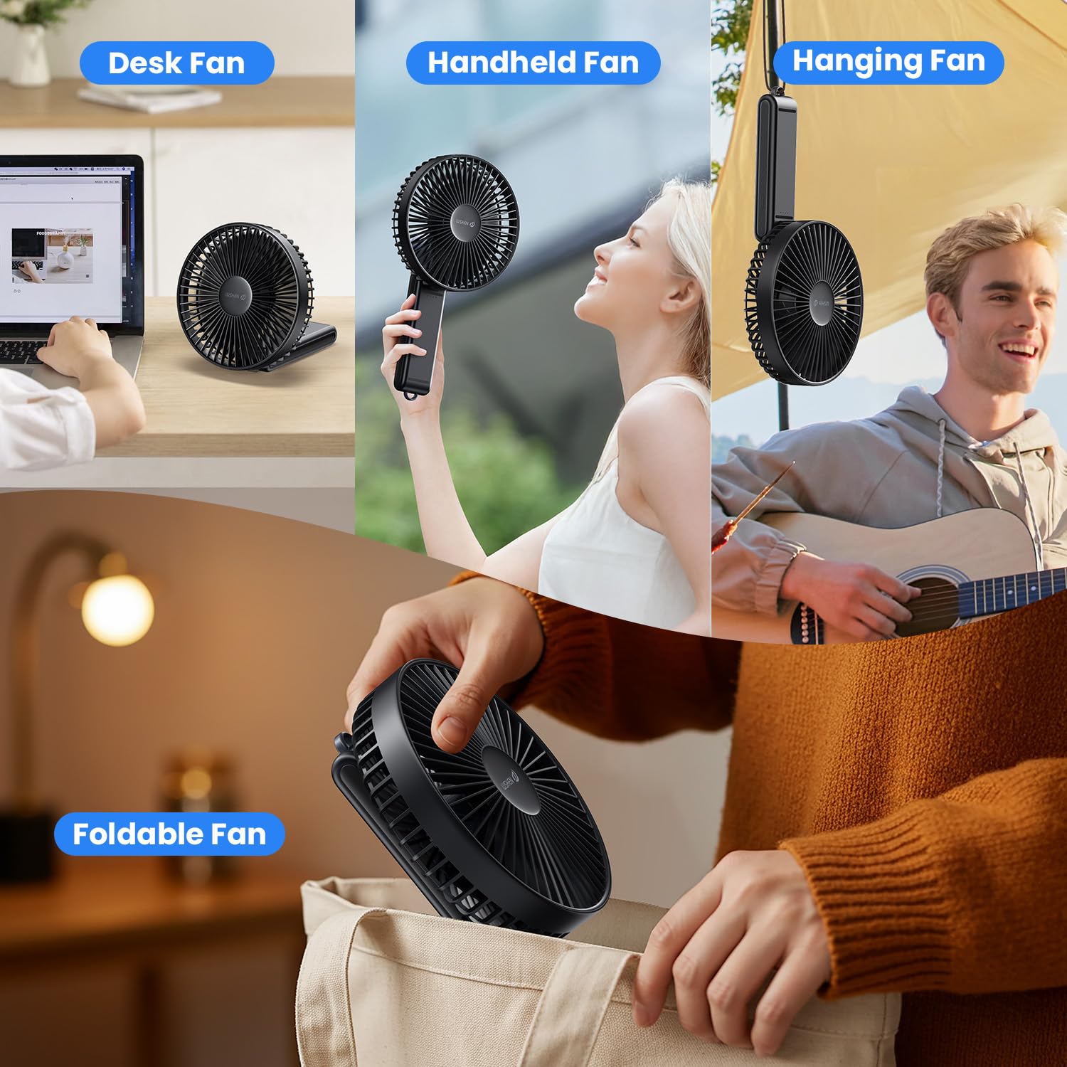 WSKEN Portable Handheld Fan - 180° Foldable Small Fan with Battery
