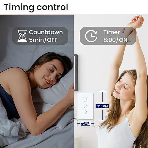 Miniatura 6 de Interruptor de luz inteligente WiFi, requiere cable neutro, interruptor de pared de 3 botones de una sola banda, 2.4 GHz, funciona con Alexa, 110 –