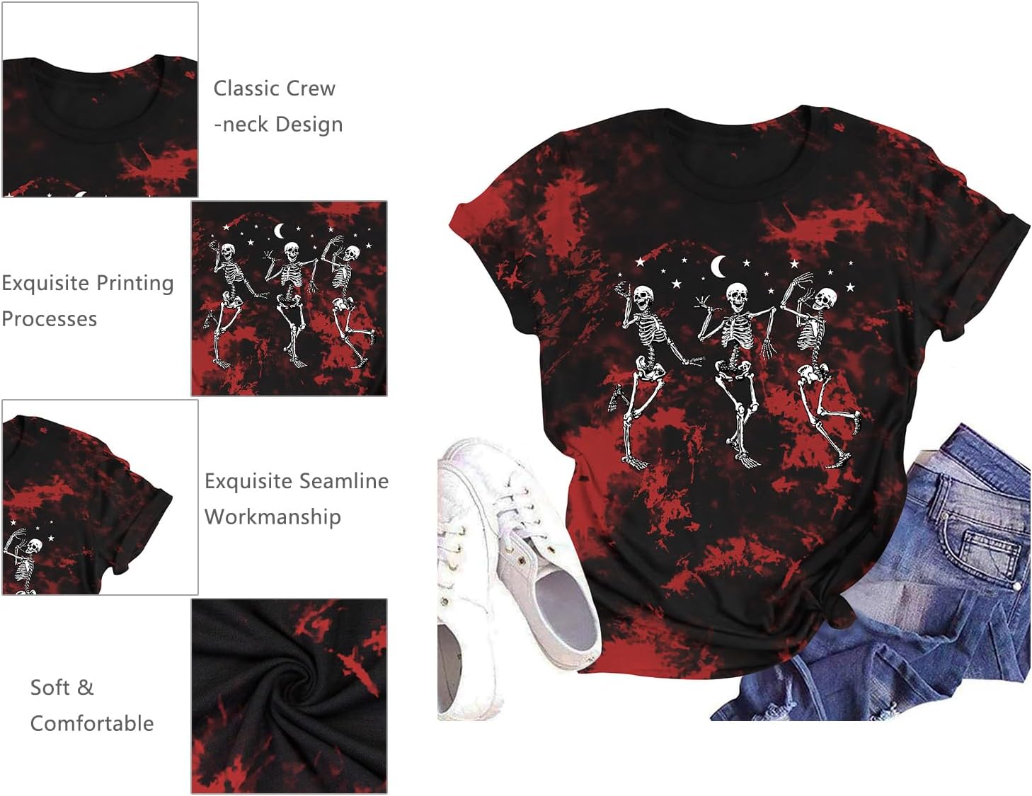 Dancing Skeleton Shirt for Women Happy Halloween T-Shirt Short Sleeve image 4