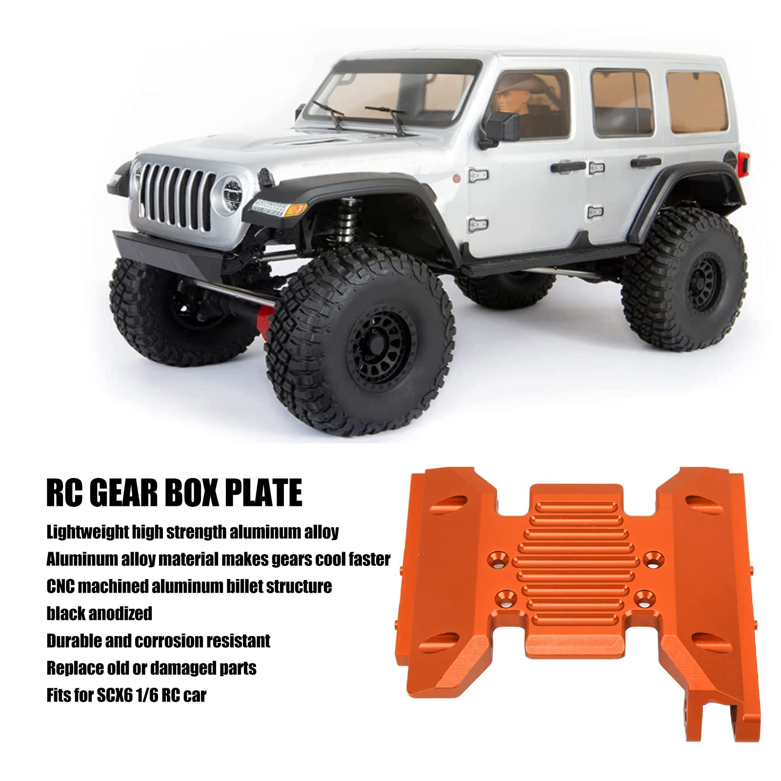 RC skrzynia biegów samochodu płyta czarna anodowana obróbka CNC stop aluminium łatwe do wymiany akcesoria RC dla SCX6 na 1/6 (Orange)