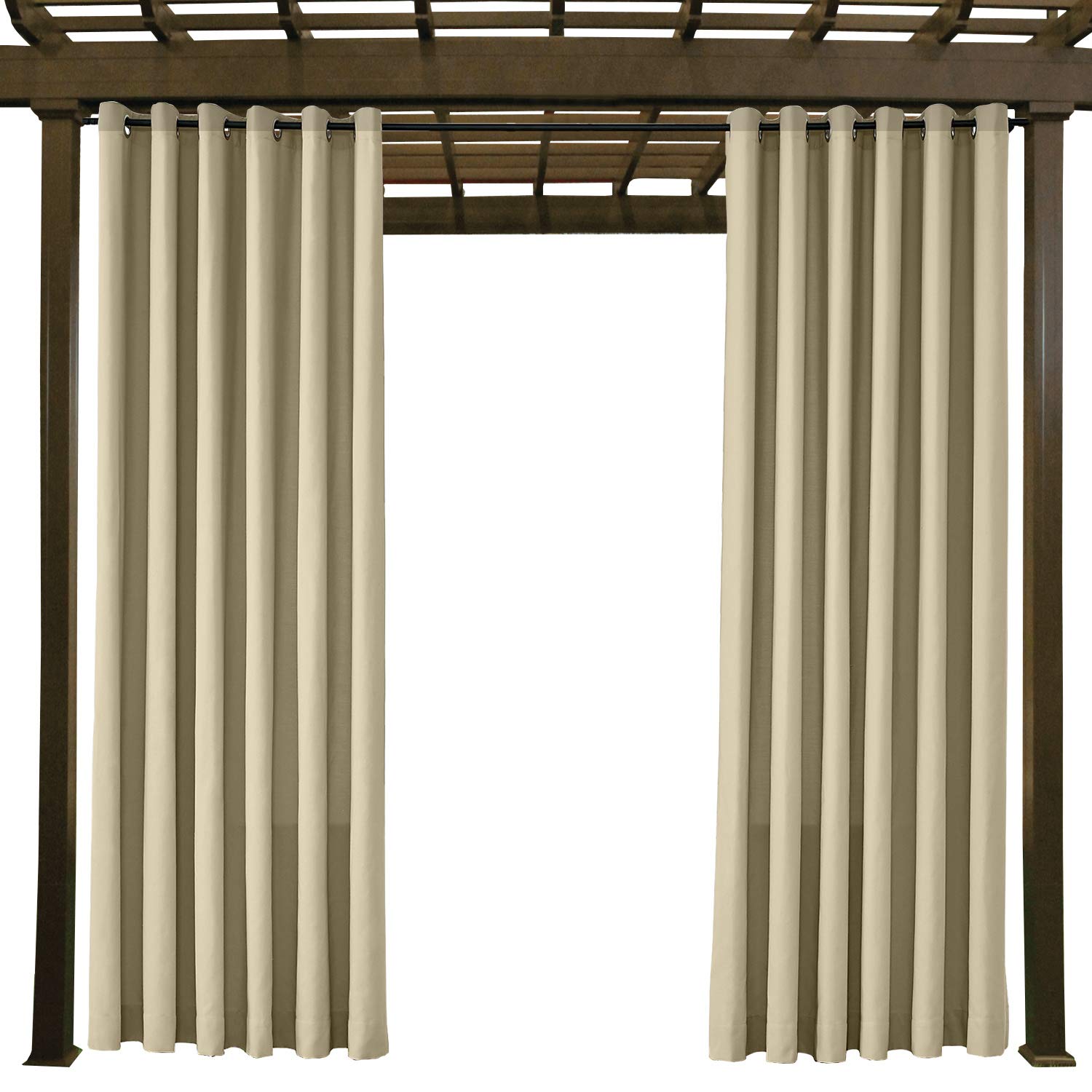 Waterproof, Fade Resistant Outdoor Curtain Khaki 55"W x 72"L, Rustproof Grommet Eyelet Drapes For Front Porch, Pergola, Cabana, Covered Patio, Gazebo, Dock, and Beach Home (1 Panel).