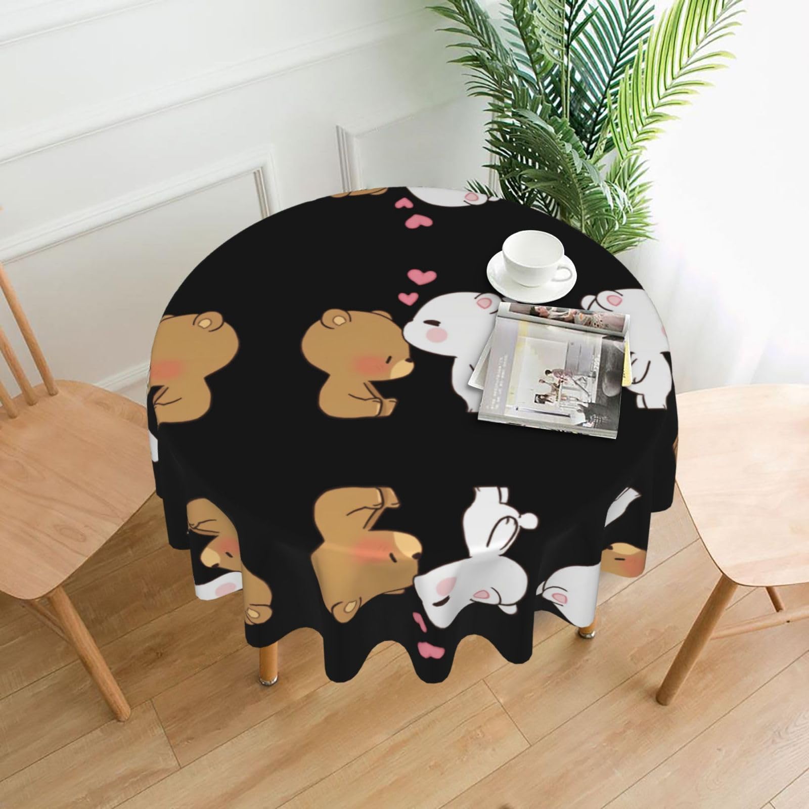 ZHAOUR White Bear Brown Bear Print Round Washable Tablecloth – Table Cover