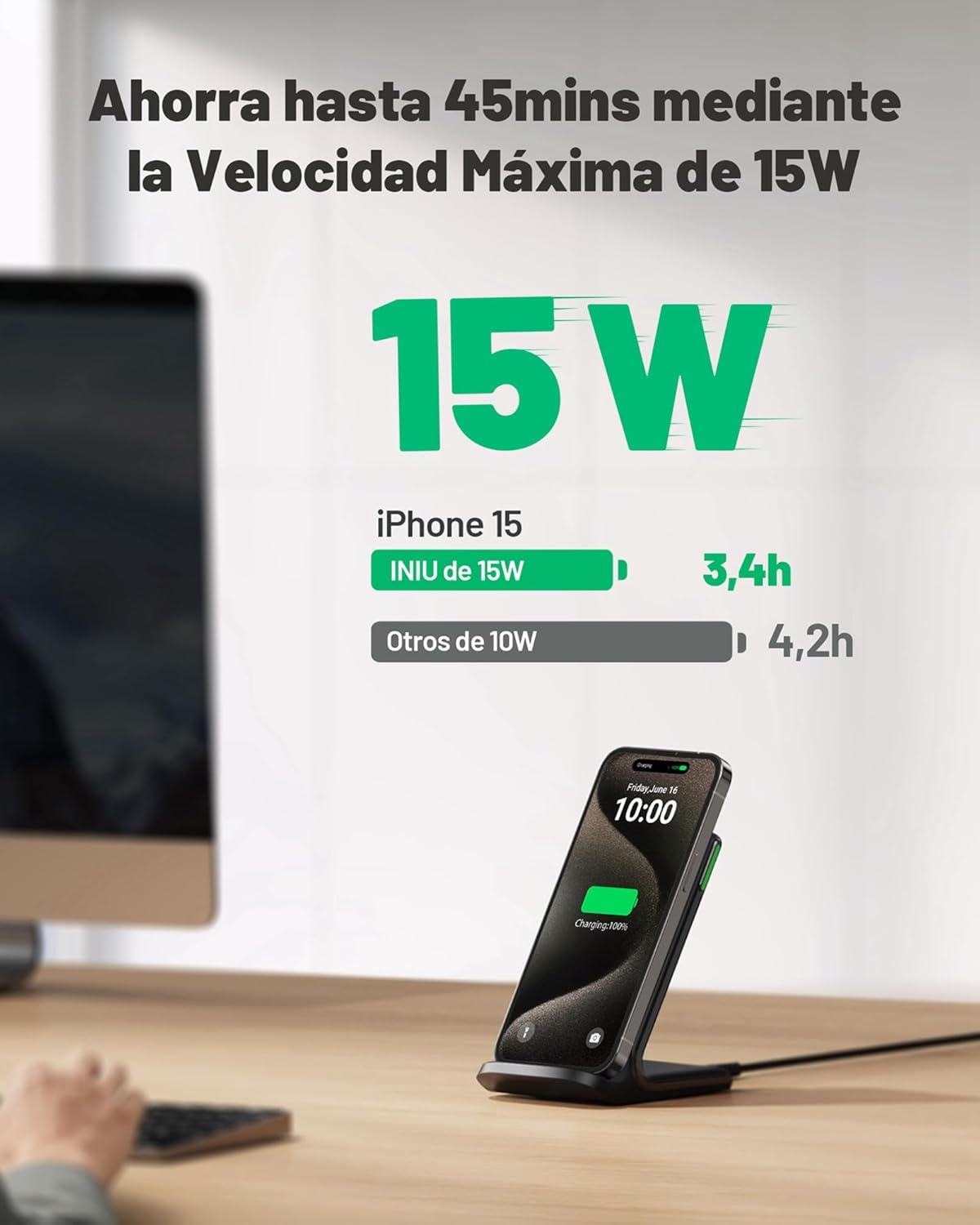 INIU Cargador Inalámbrico Rápido [2Pack], 15W Wireless Charger Indicador Adaptativo Inteligente Estación Stand para iPhone 17 16 15 14 13 12 Pro MAX Samsung Galaxy Google Xiaomi etc 3