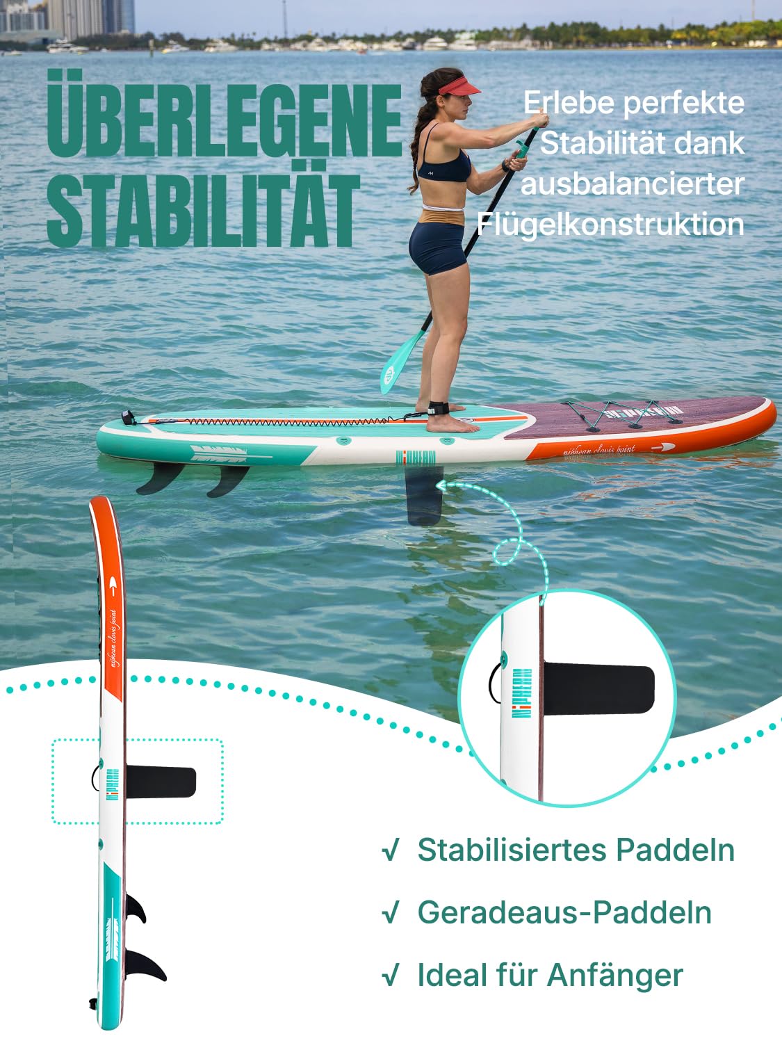 Niphean Stand up Paddling Board mit Sitz und Allem Zubehör, 320cm Paddleboard für Aller Fähigkeitsniveaus, SUP Board 200kg Tragkraft für 2 Personen, Standup Paddle Board for Adults