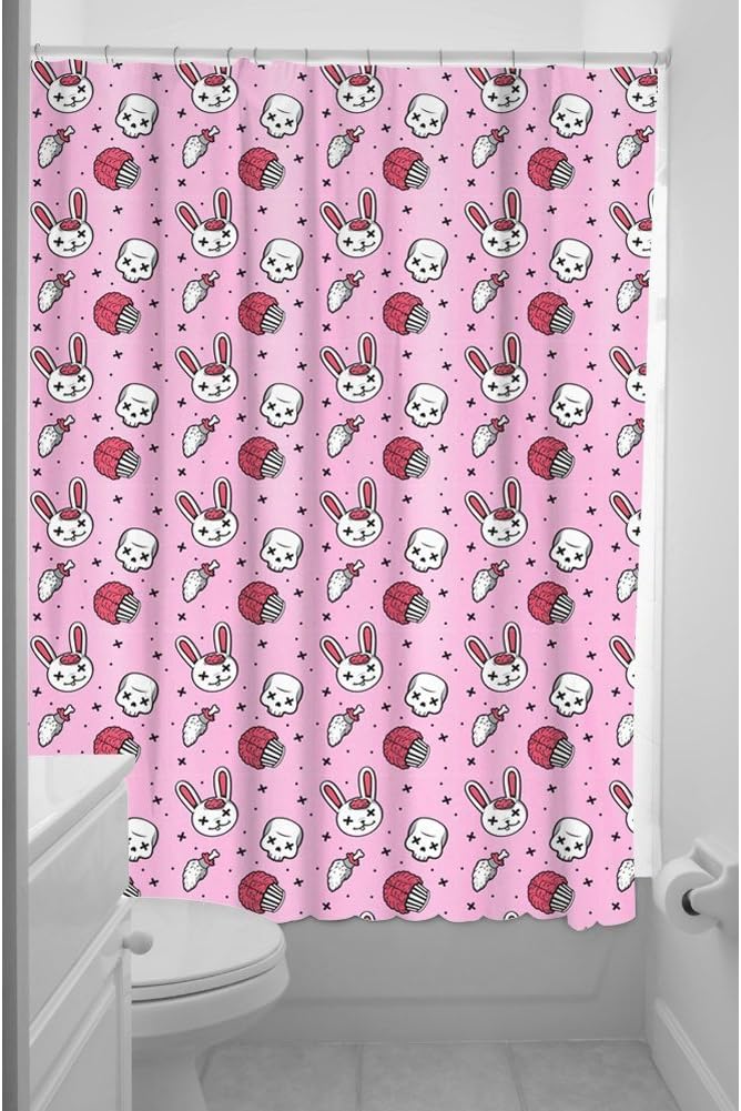 Sourpuss Clothing Zombie Bunny Shower Curtain Pink