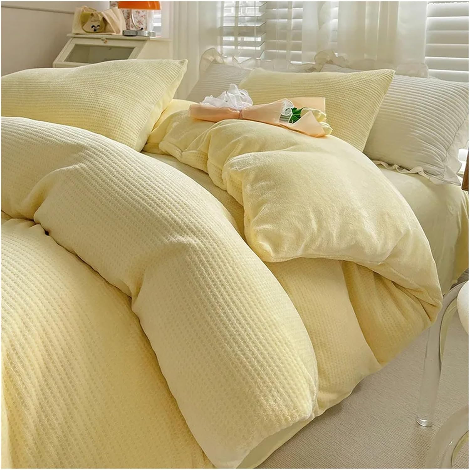 Bed, Bedding Sets Simple Solid Color Milk Flannel Duvet Cover Set Winter Thickened Warm Duvet Cover Sheet Pillowcase 4-Piece Bed Sheet Set