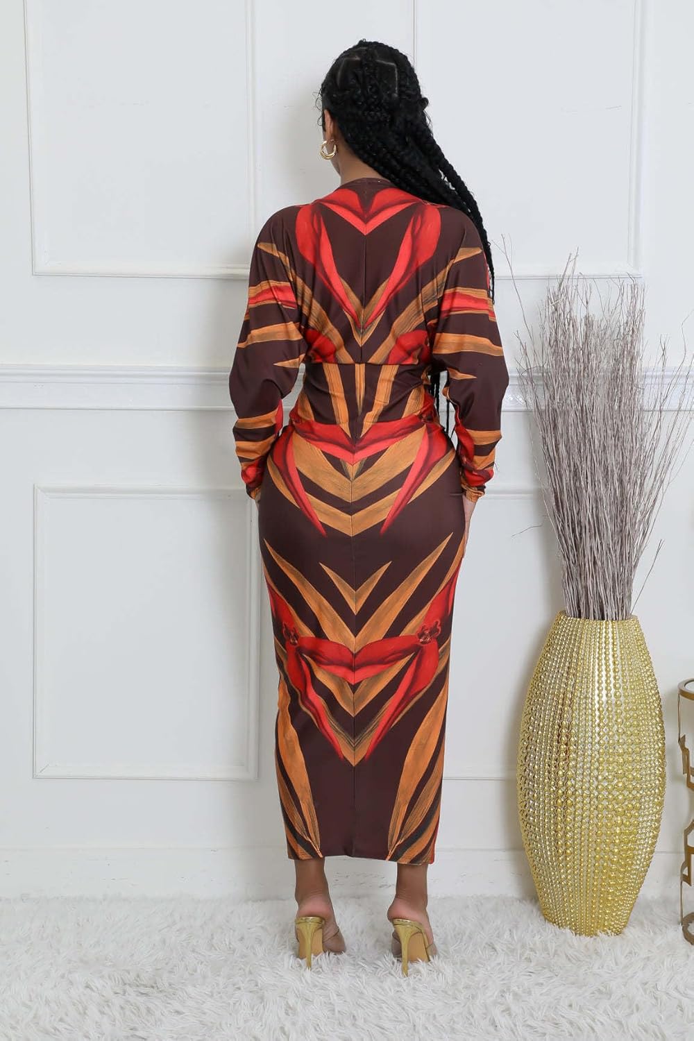 Women Long Sleeve Dress Casual Bodycon Maxi Dress Deep V Neck Ruched Midi Dresses Sexy Slit Plus Size Dresses - Image 6