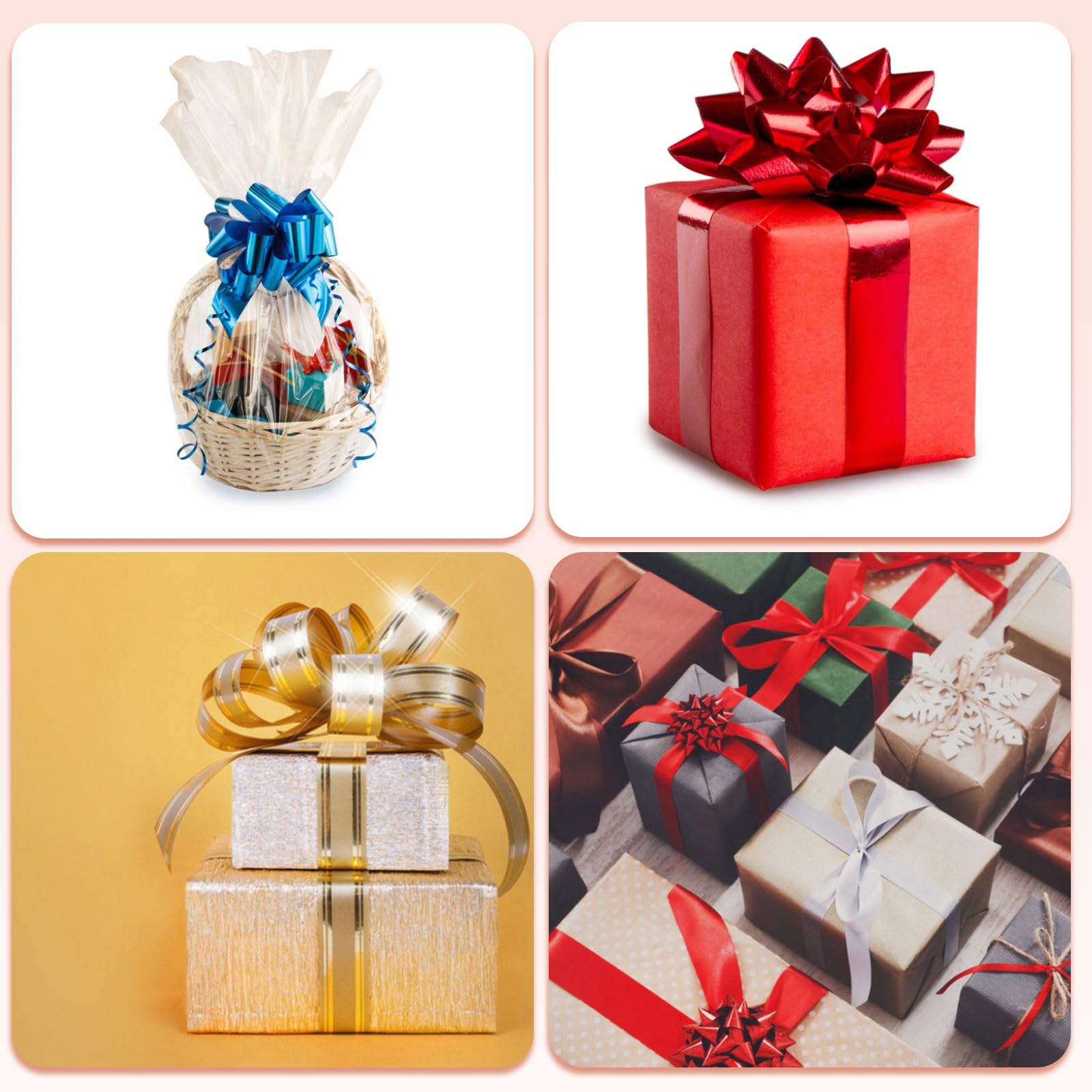 QUARKZMAN Geschenkschleifen Set - 5 Große Ziehschleifen In Rosenrot