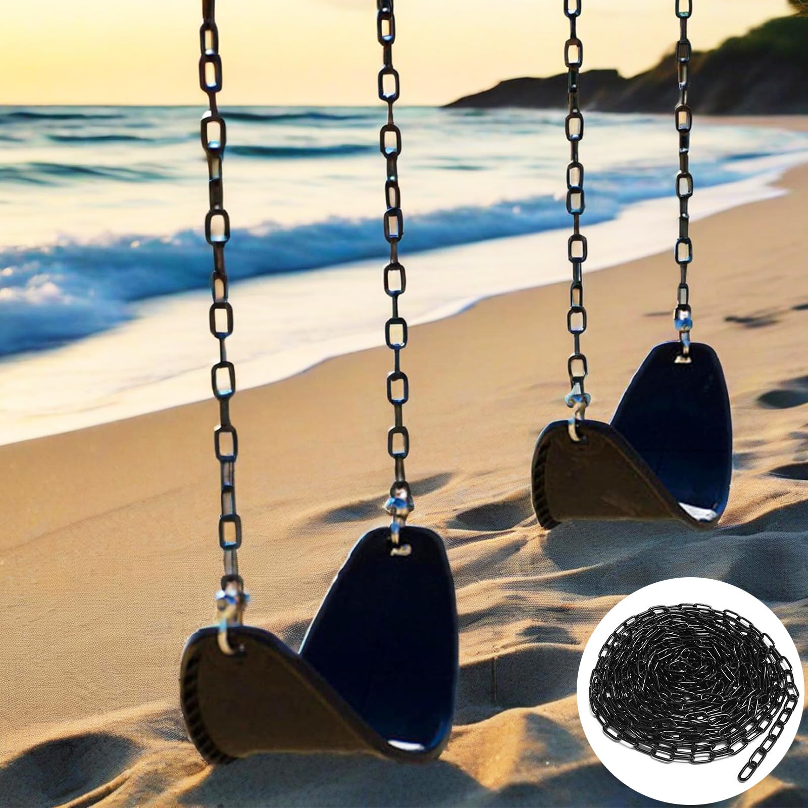 Chaîne en acier au carbone de 10 m - 3 mm - Noir - Chaîne à maillons au mètre - Pour chaîne de chien - Chaîne de lampe - Chaîne de barrière - Chaîne de balançoire - Chaines de fauteuil suspendu