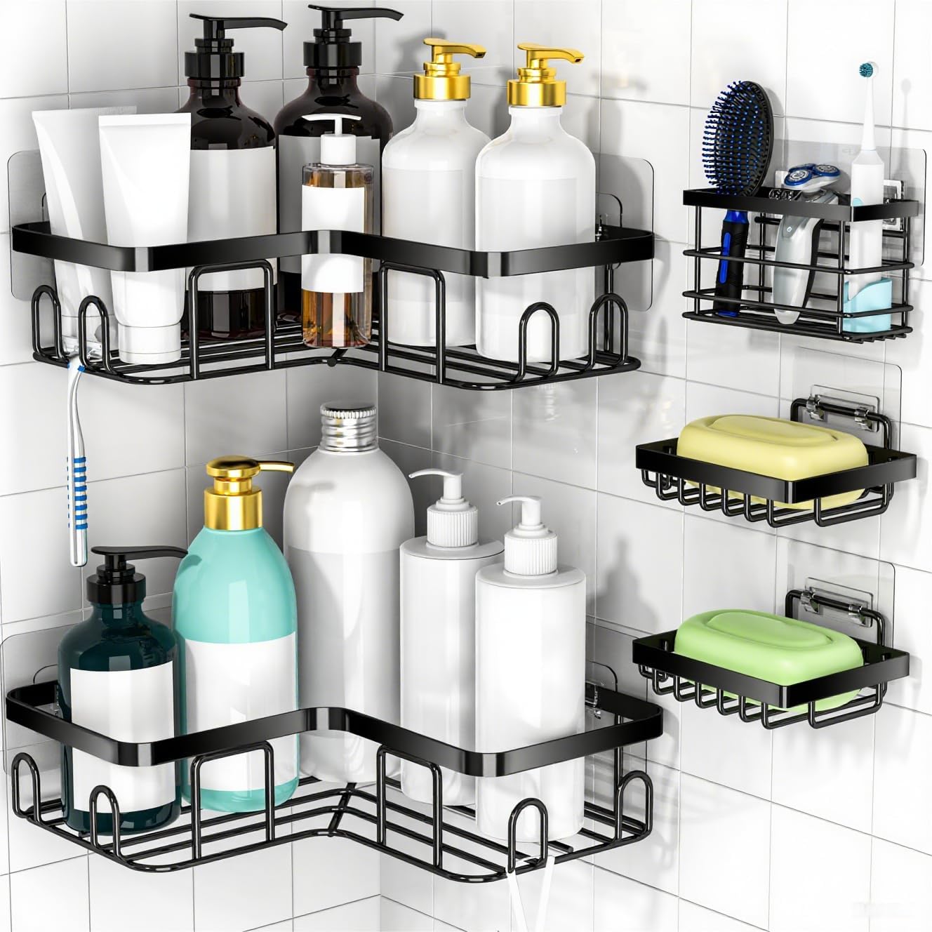 Moforoco 5-Pack L-Shaped Shower Caddy, Rustproof