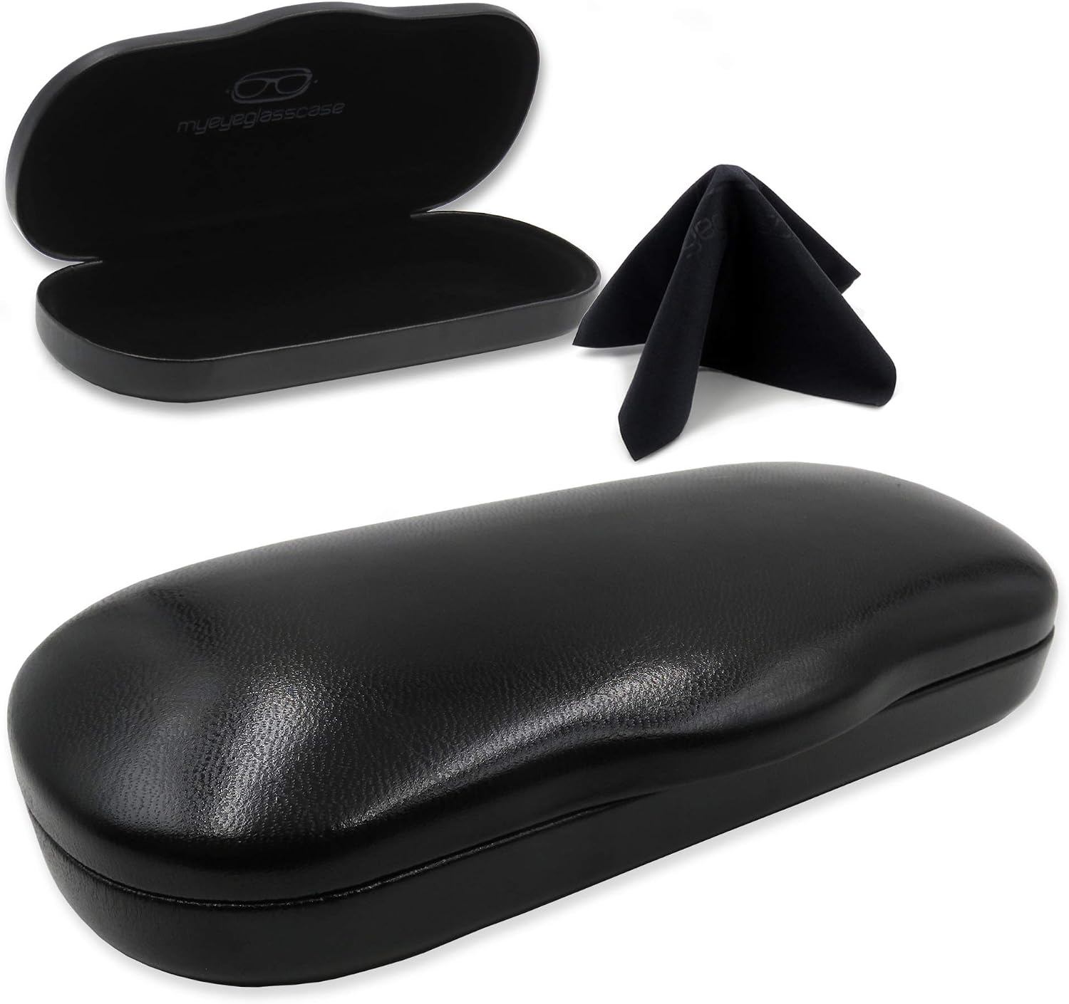 Men Hard Eyeglass Cases with Microfiber Cleaning Cloth Black Eyeglass case for men eyeglass case hard Small to Medium Frames Hard Glasses case for men Hard Clam Shell Case (AS196 Black)