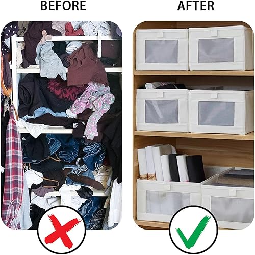 Miniatura 3 de Paquete de 2 contenedores de almacenamiento plegables, organizadores de armario y almacenamiento, contenedores organizadores con ventana,