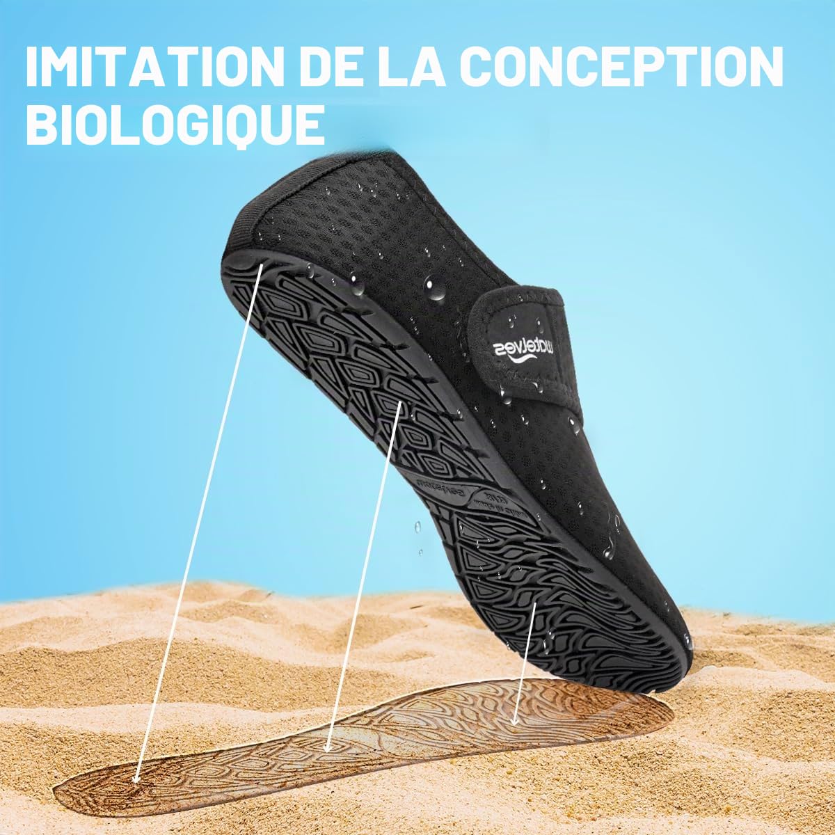WateLves Chaussures de Bain d'eau Femmes Hommes Natation Plage Aquatiques Séchage Rapide Respirable Surf Piscine Plage Unisexe
