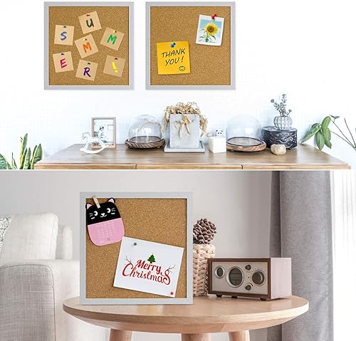 Miniatura 10 de AkTop Tablero de anuncios de corcho de 12 x 12 pulgadas, tablero de corcho enmarcado negro, paquete de 4 unidades, pequeño tablero cuadrado para