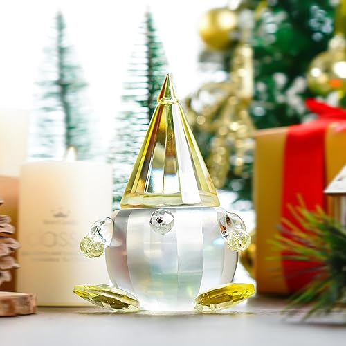 Miniatura 7 de HDCRYSTALGIFTS Figura de ángel de cristal y gnomos amarillos Crystal Tomte Swedish Nisse muñeca escandinava sin rostro
