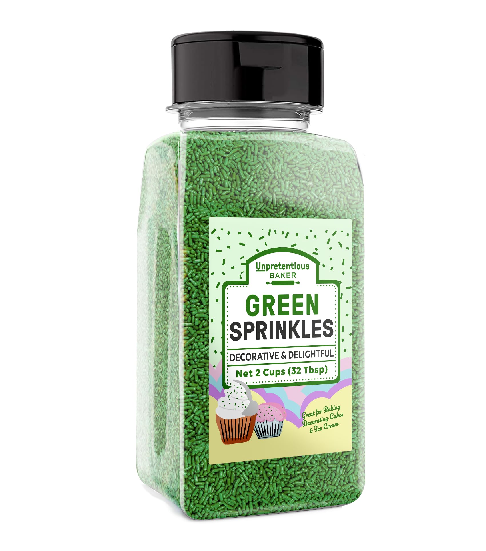 Unpretentious Green Sprinkles, 2 Cups, Bright & Colorful, Decorative & Fun Topping for Baking