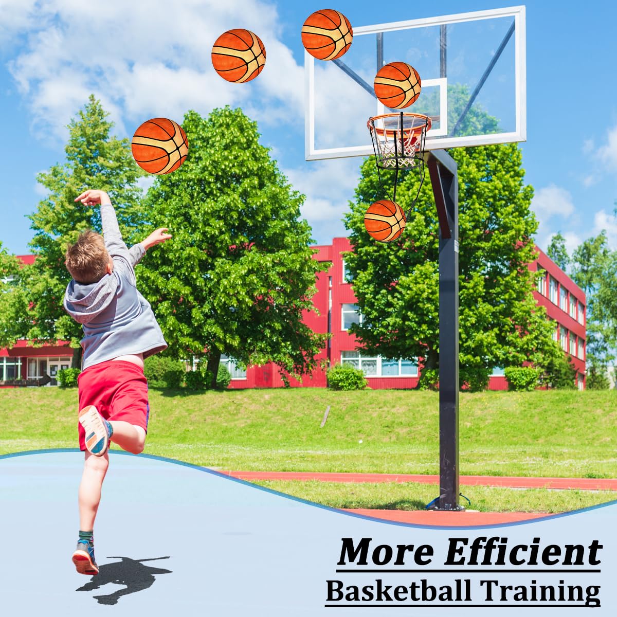 Basketball Rückkehr Aufsatz für Hoop Heavy Duty Basketball Rebounder mit 6 Haken, Basketball Zubehör für Indoor und Outdoor, Basketballkorb Rebounder für Solo Spielen und Üben, Metall, Schwarz