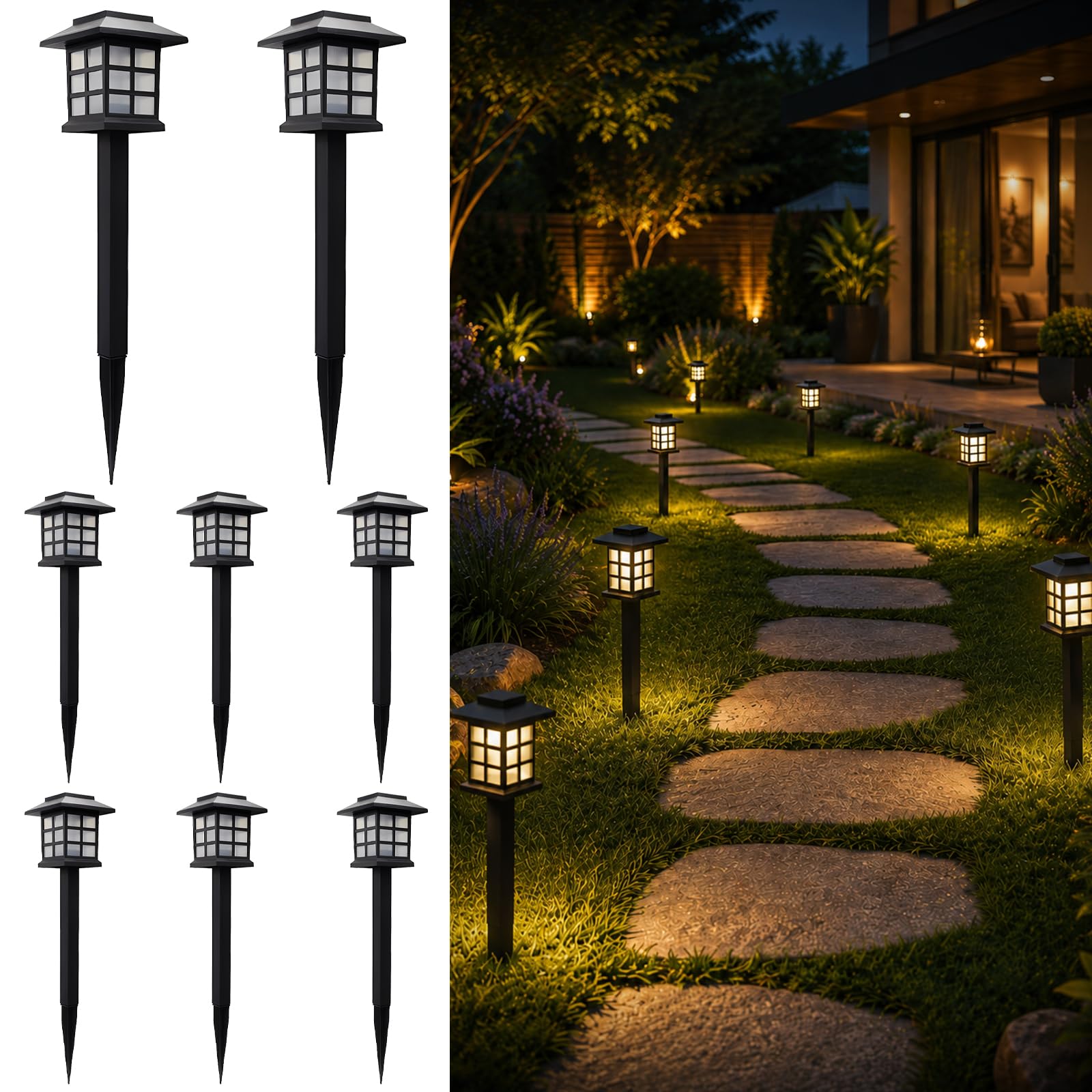 8 Paquetes de Luces Solares para Exterior Jardin — Lámparas Solares Impermeables