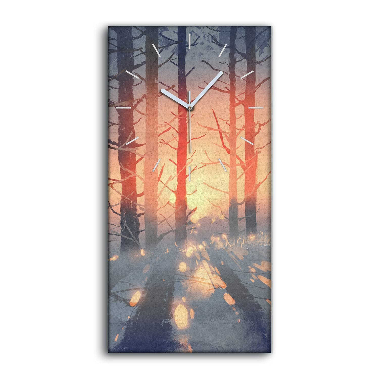 Horloge sur Toile 30x60cm Paysage d'Hiver Silencieuse pour Salon
