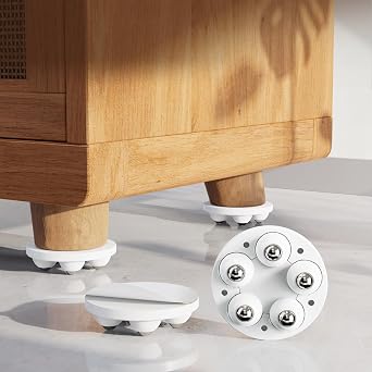 4 Pcs Self Adhesive Caster Wheels 360 Swivel Universal for Furniture-White | No Drill Stick on Wheels for Furniture, Coffee Table Storage Organization, Durable 80 lbs Heavy-duty, 360 Rotation