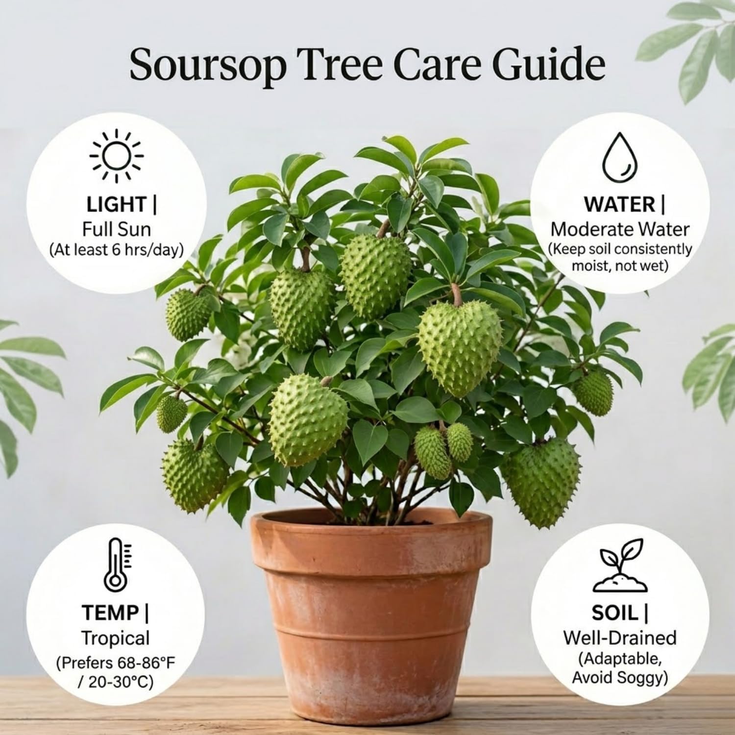Soursop Tree Plant Live 2-3 Feet Tall, Tropical Soursop Trees in 3 Gallon Pot, Container and Outdoor Growing, Easy Care, High Yield